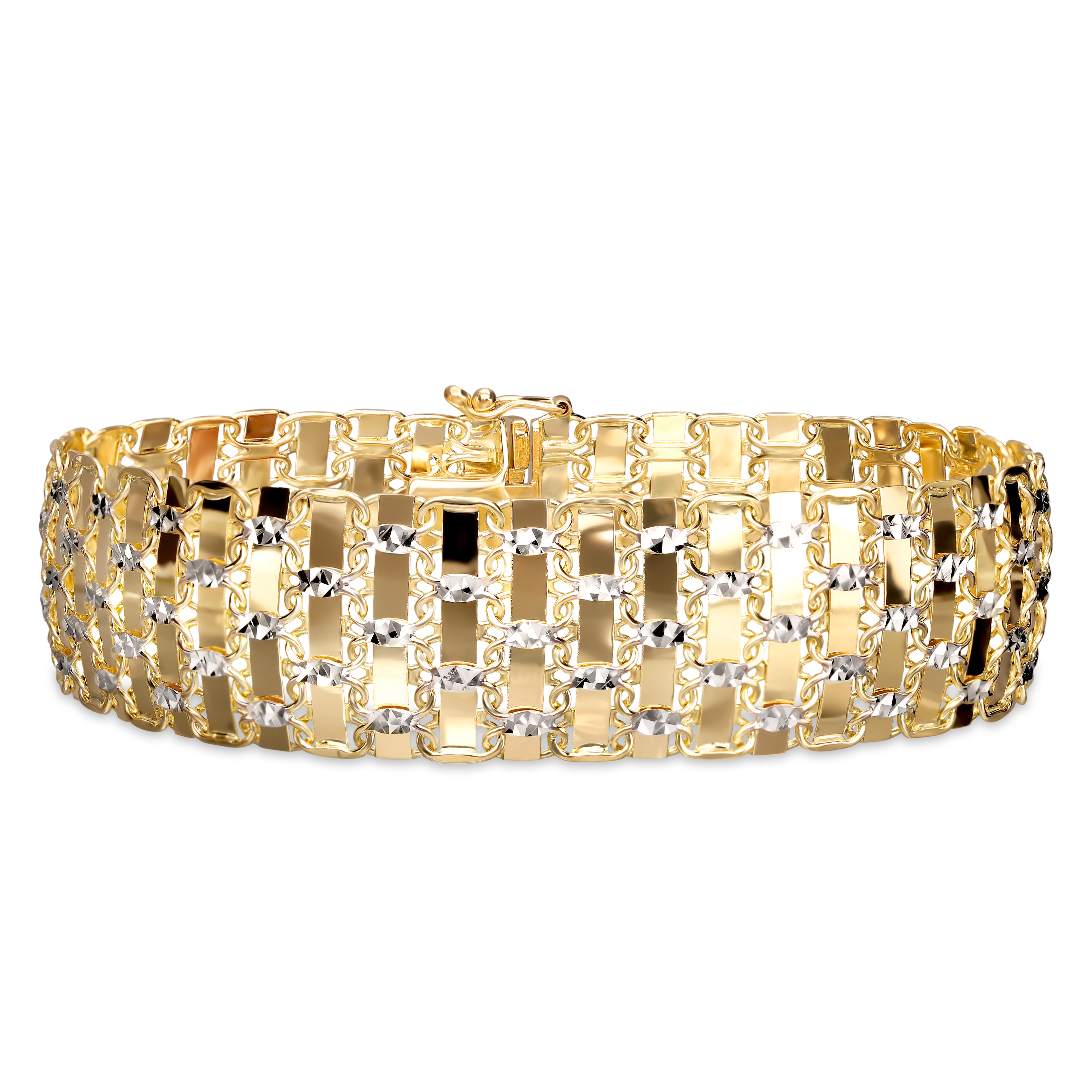 Złota szeroka bransoleta z ażurowym wzorem, próba 585