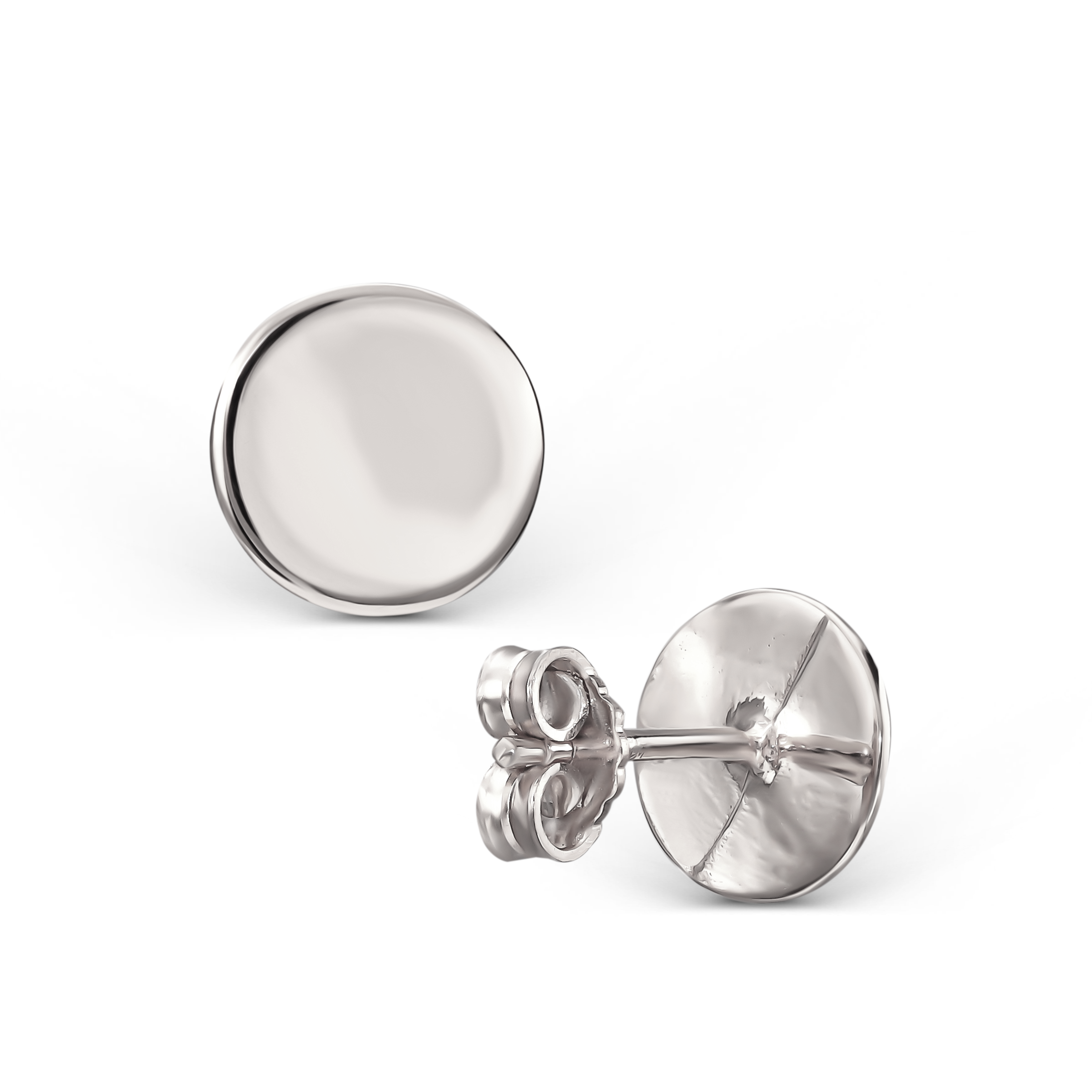 Okrągłe kolczyki sztyfty z białego złota, próba 585