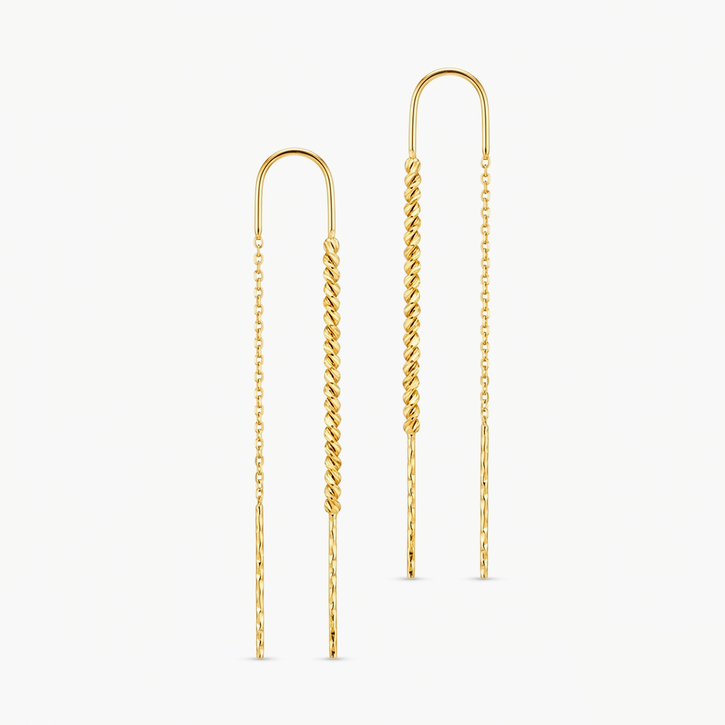 Kolczyki złote przeciągane z grawerowanych kuleczek, próba 585