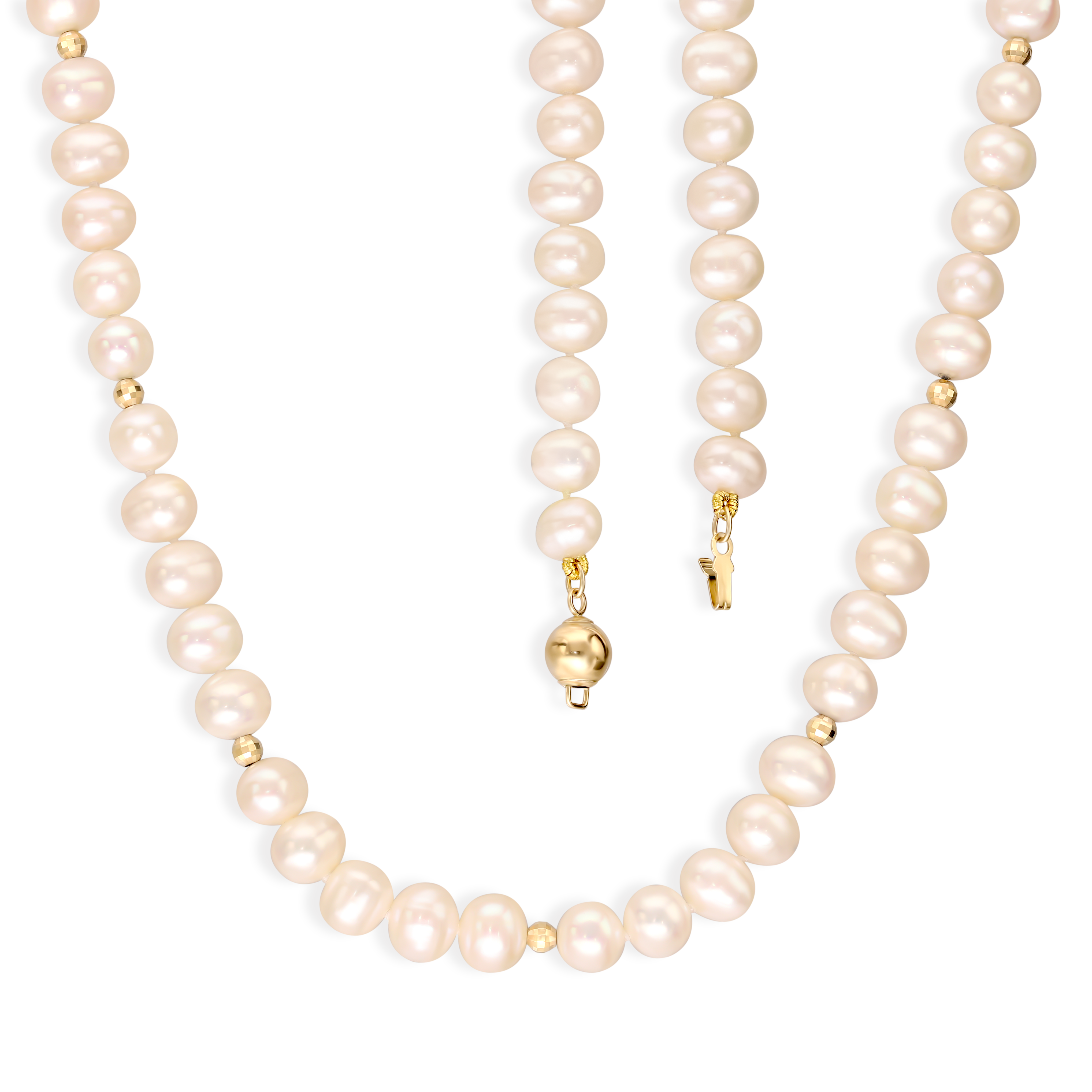 Naszyjnik z pereł hodowanych ze złotym zapięciem, próba 585
