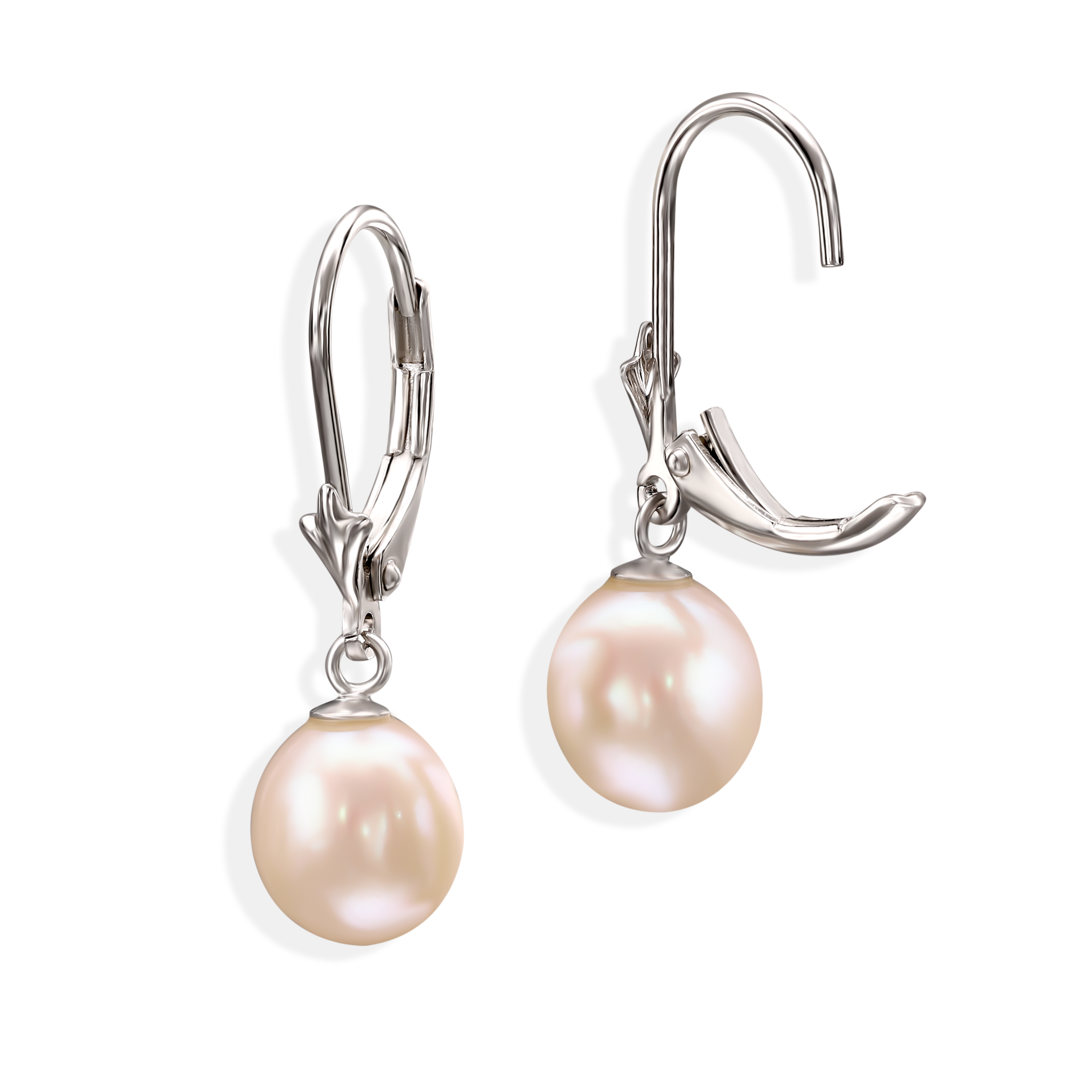 Kolczyki srebrne z białymi perłami słodkowodnymi na francuskim zapięciu, próba 925