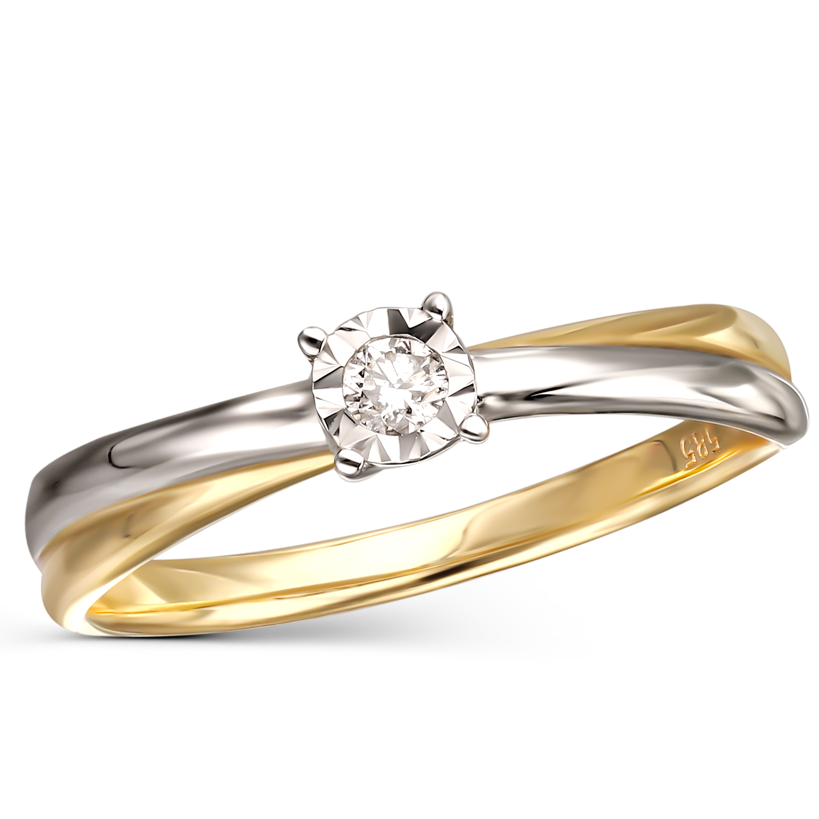 Klasyczny Pierścionek z diamentem naturalnym 0,09 ct, próba 585