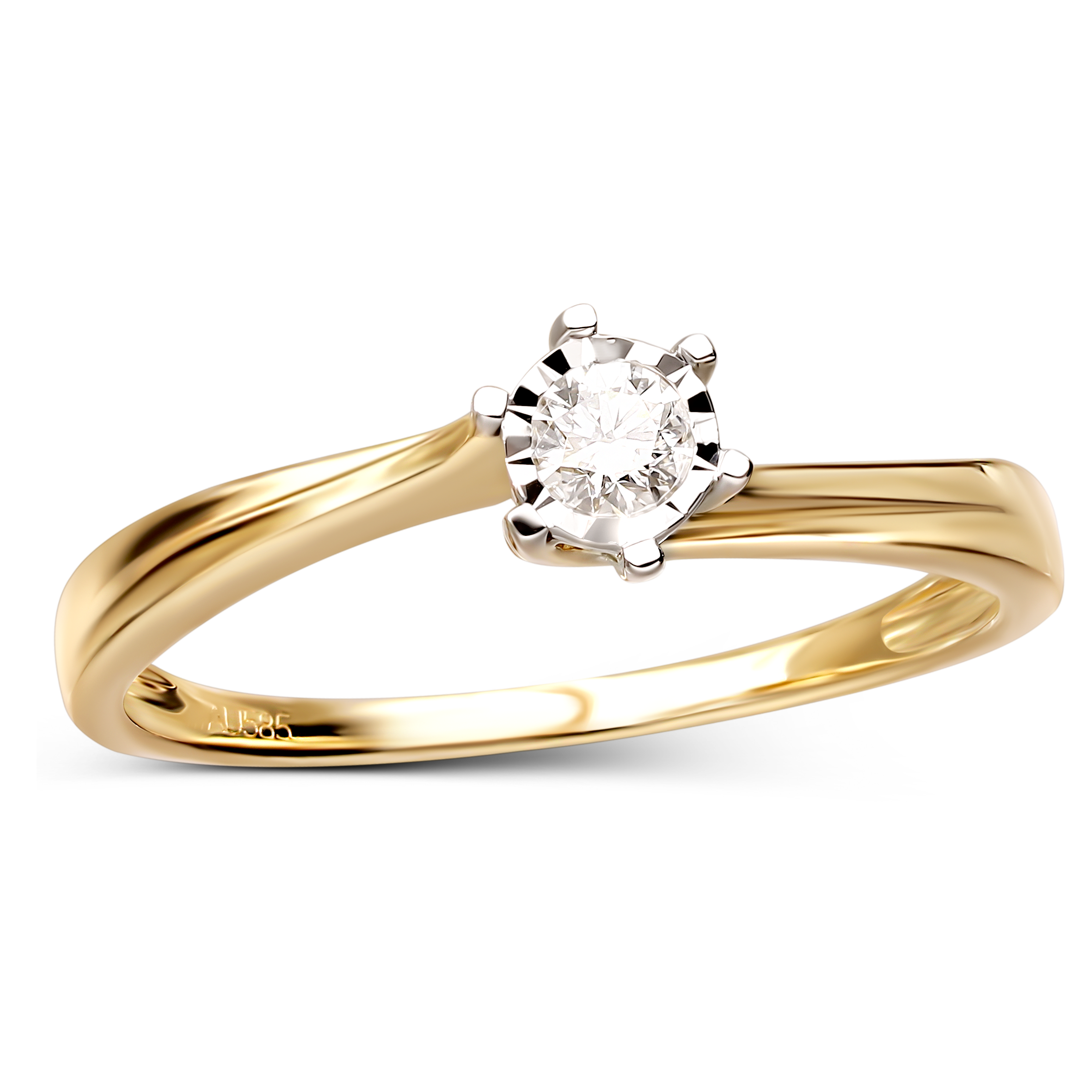 Pierścionek złoty z diamentem naturalnym 0.16 ct, próba 585