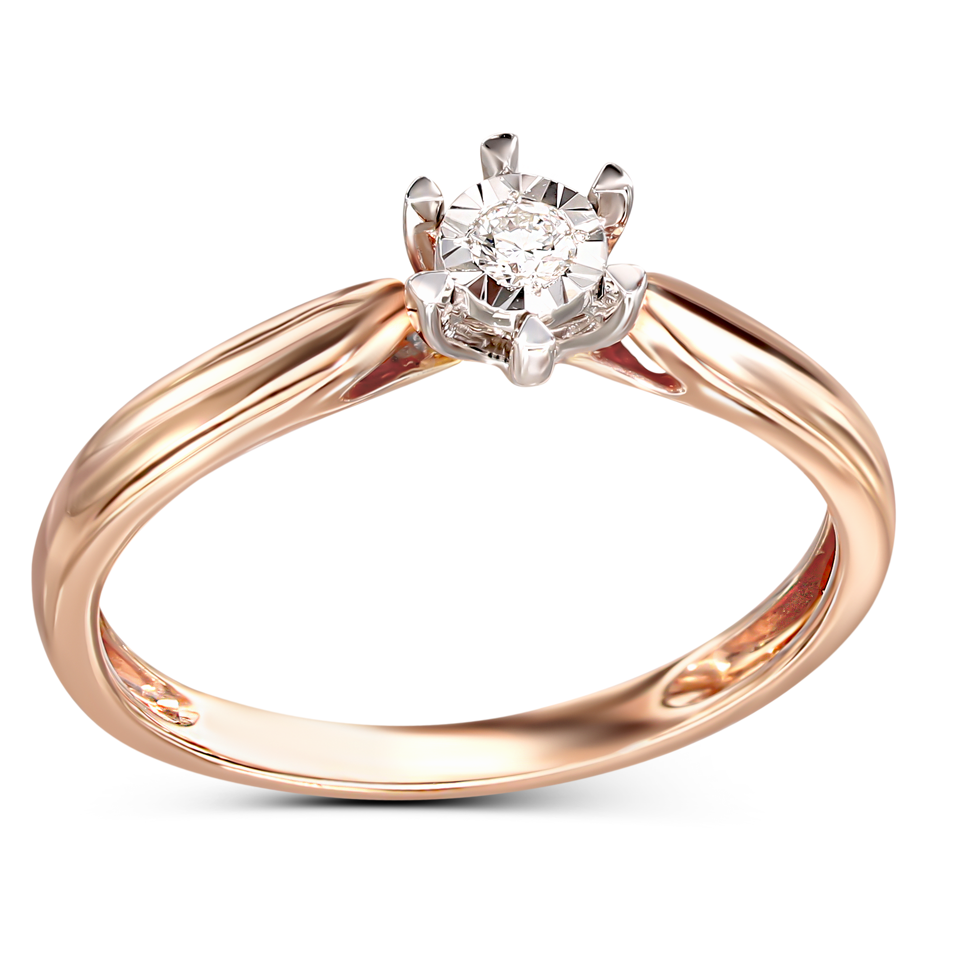 Pierścionek z różowego złota z diamentem naturalnym 0.06 ct, rozmiar 15, próba 585