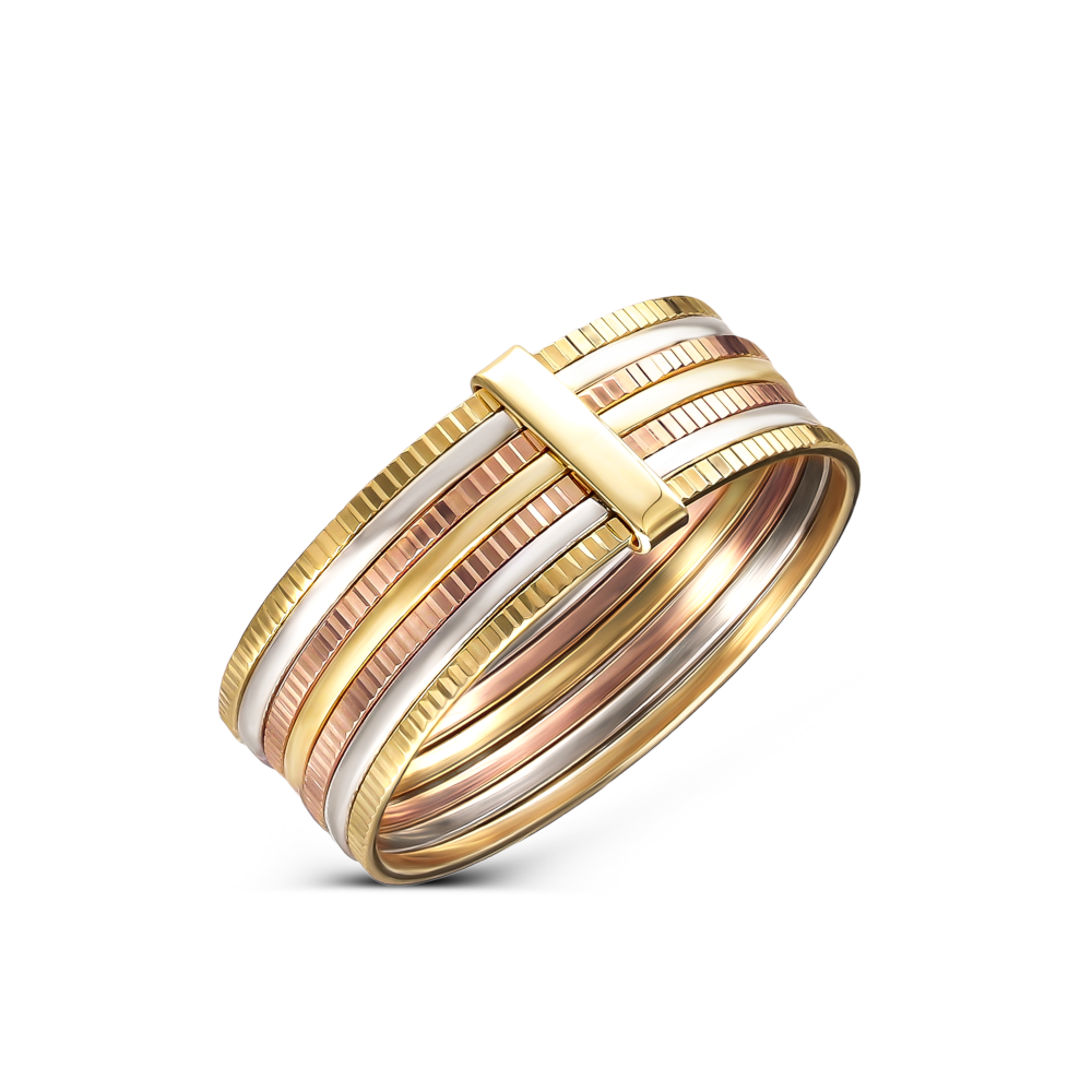 Designerski pierścionek z trzech kolorów złota, rozmiar 18+, próba 585