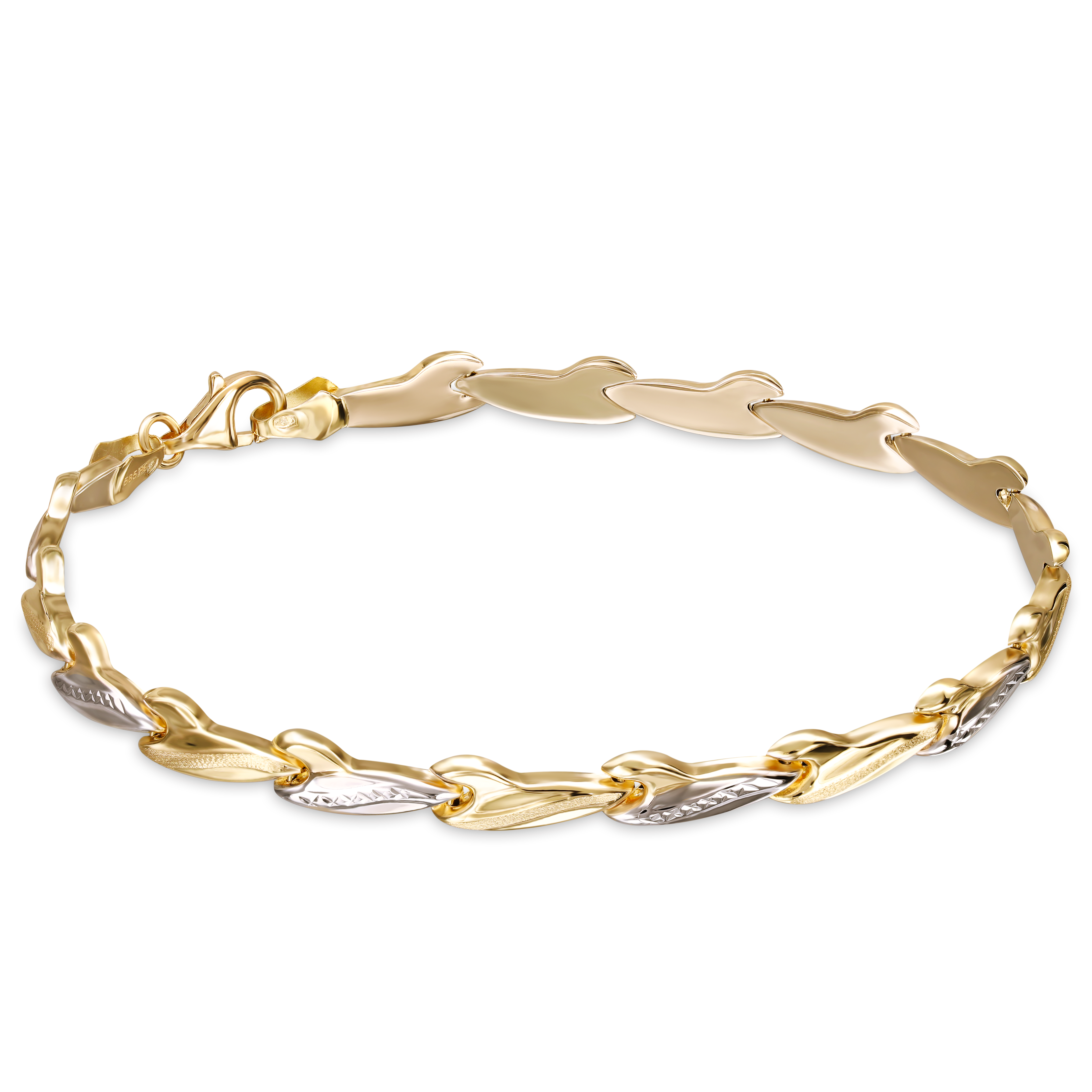 Bransoleta złota z rodowanymi ogniwami, długość 20 cm, próba 585