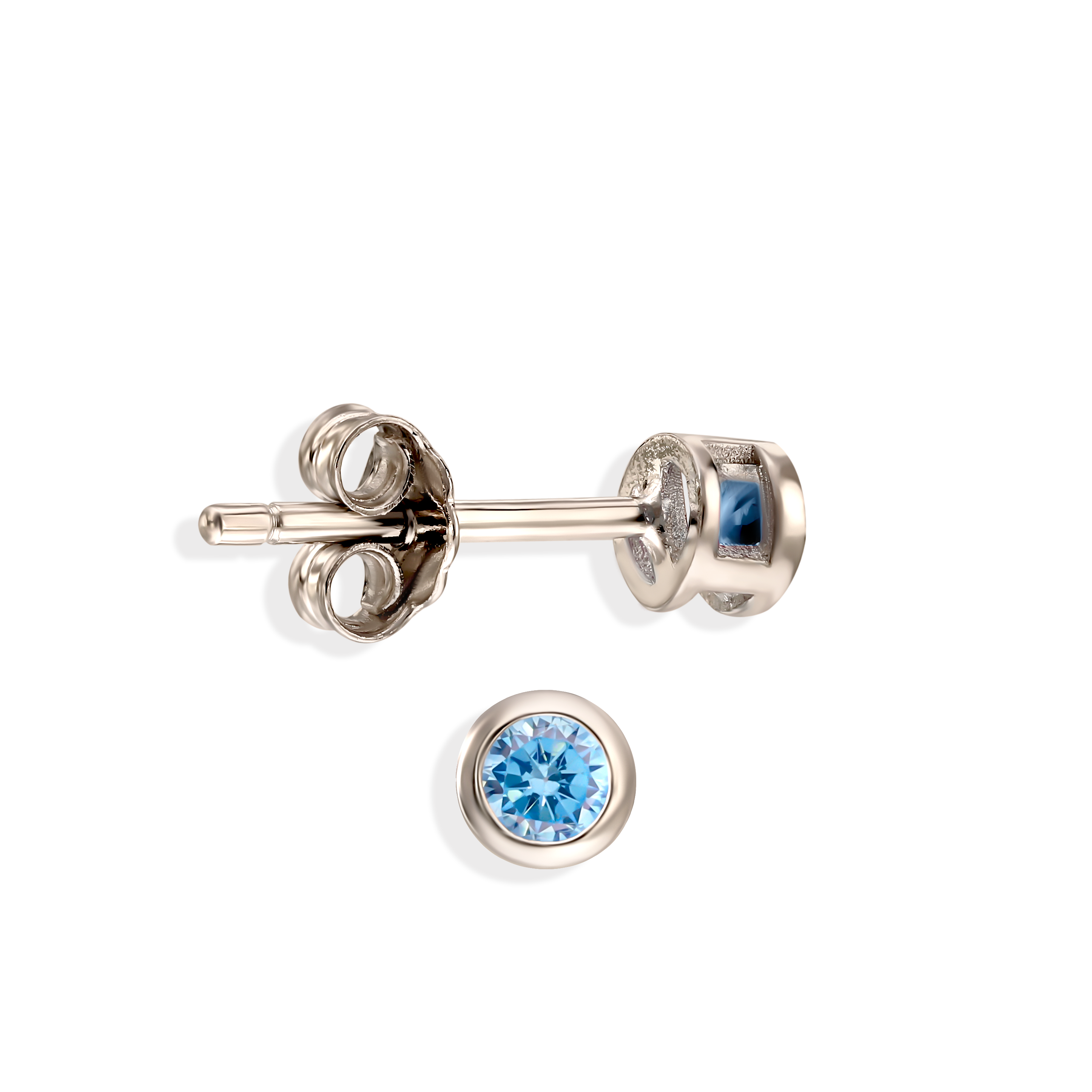 Kolczytki srebrne sztyfty z niebieską cyrkonią, próba 925