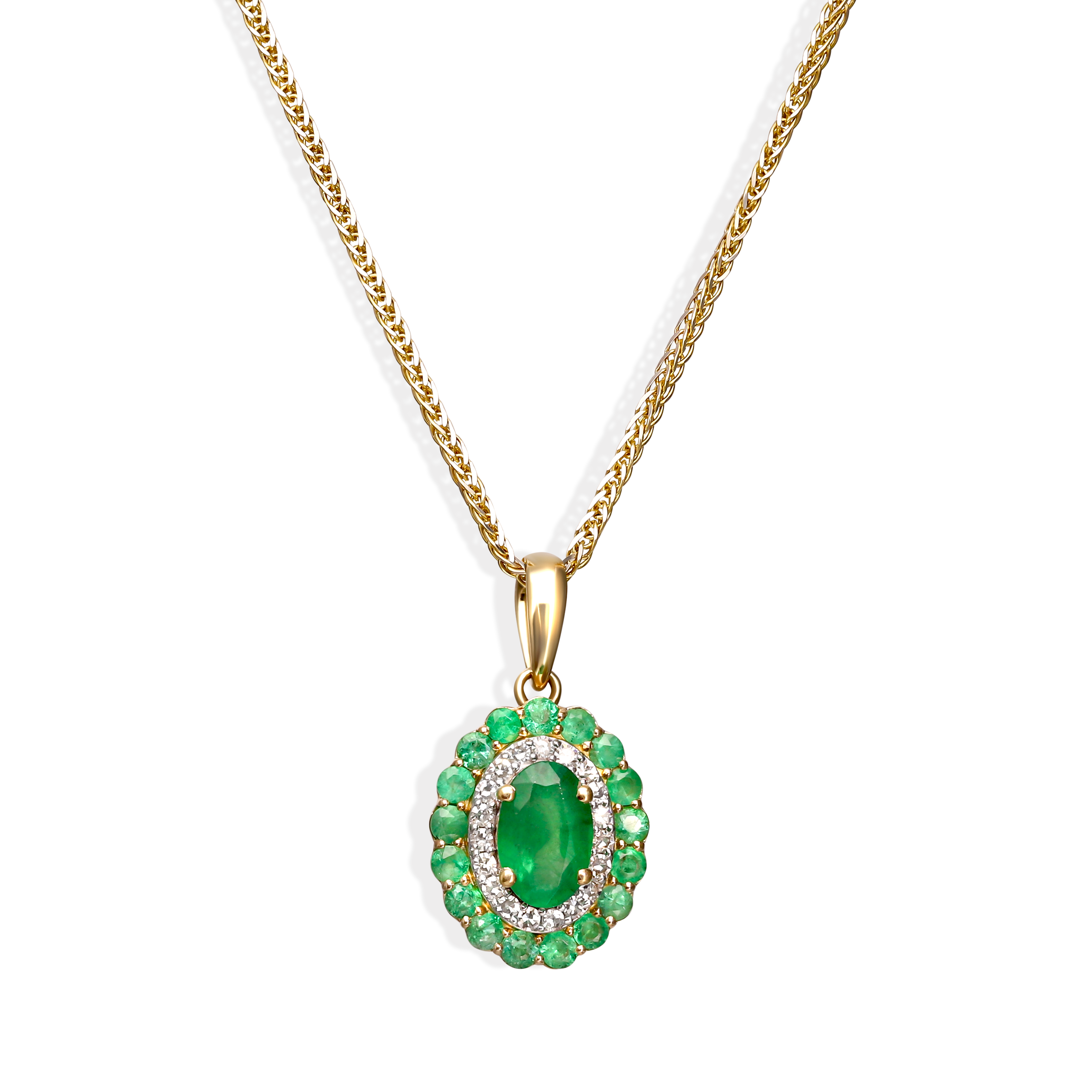 Zawieszka złota ze szmaragdami 0.66 ct i diamentami naturalnymi 0.08 ct, próba 585