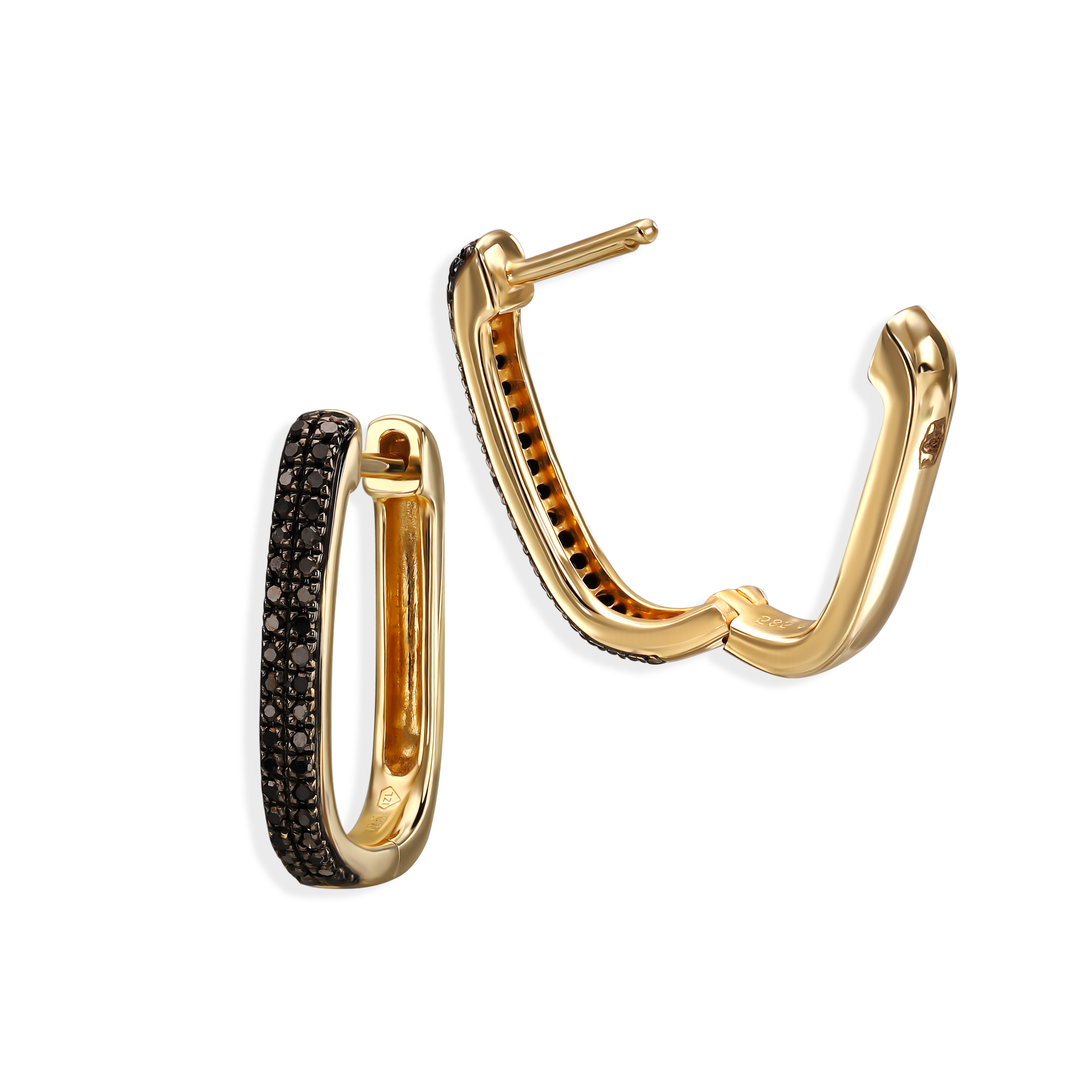 Kolczyki złote z czarnymi diamentami 0.18 ct, próba 585