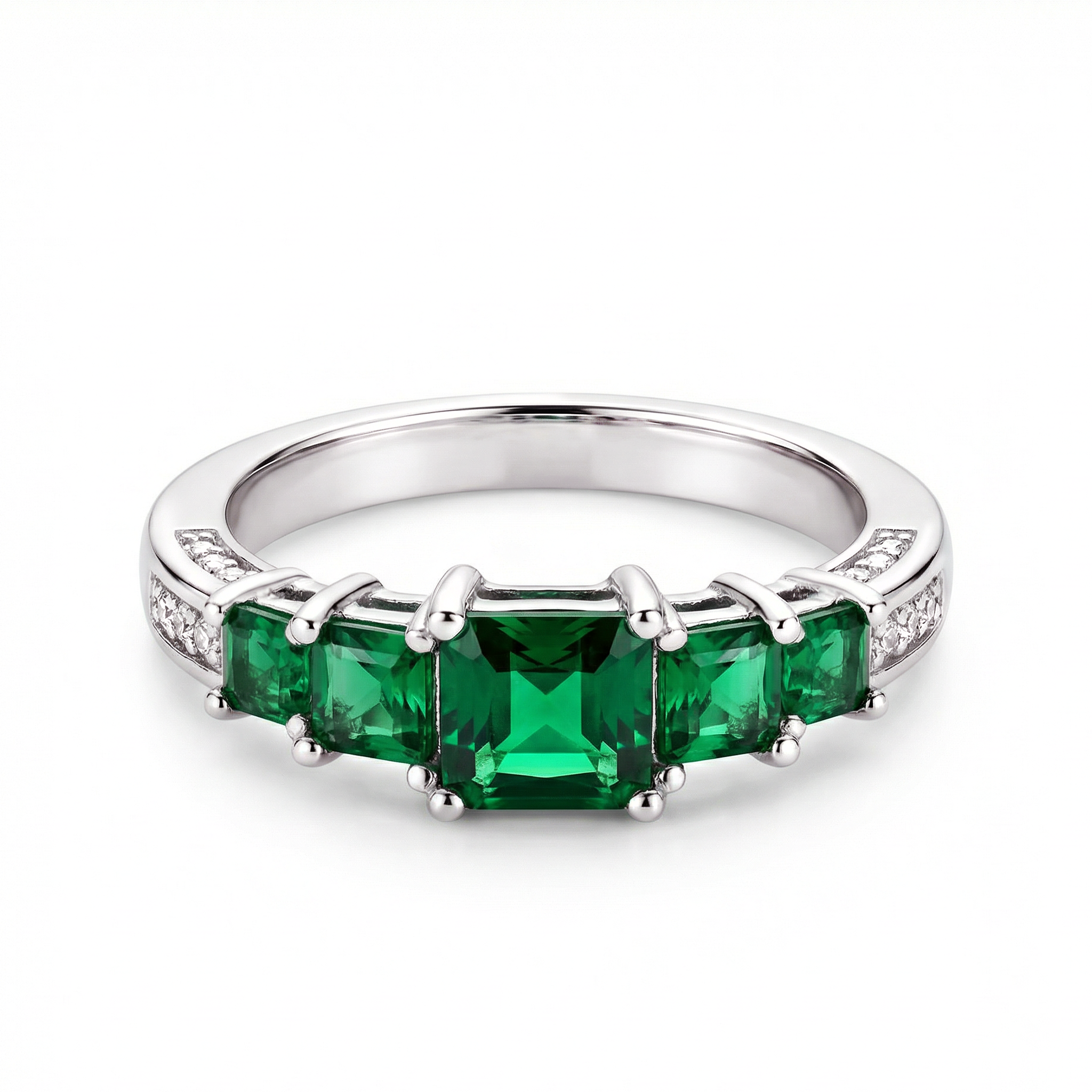 Pierścionek srebrny z zielonymi cyrkoniami, próba 925