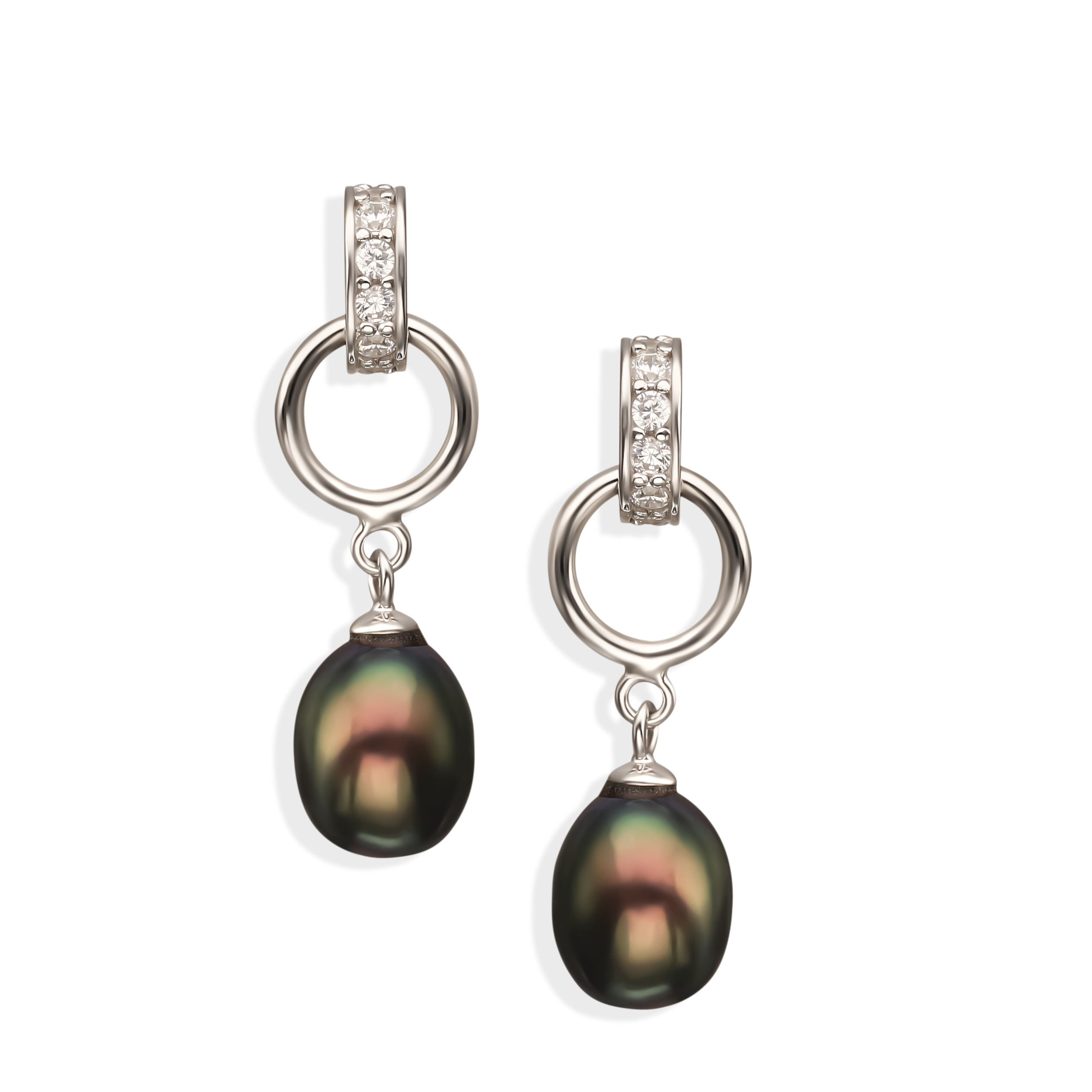Kolczyki srebrne z ciemnymi perłami słodkowodnymi na sztyfcie, próba 925