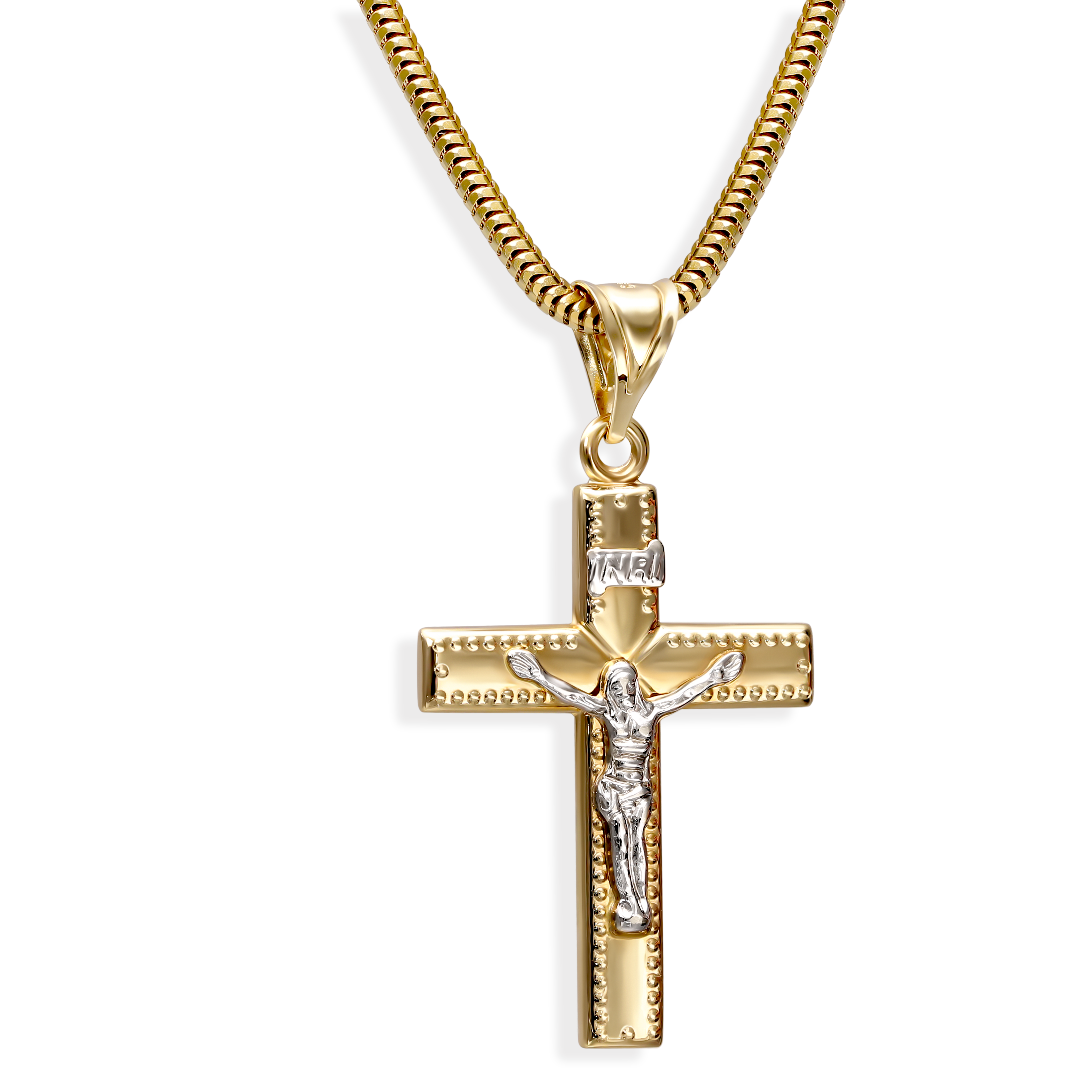 Złoty krzyżyk z dekoracyjną powierzchnią, próba 585