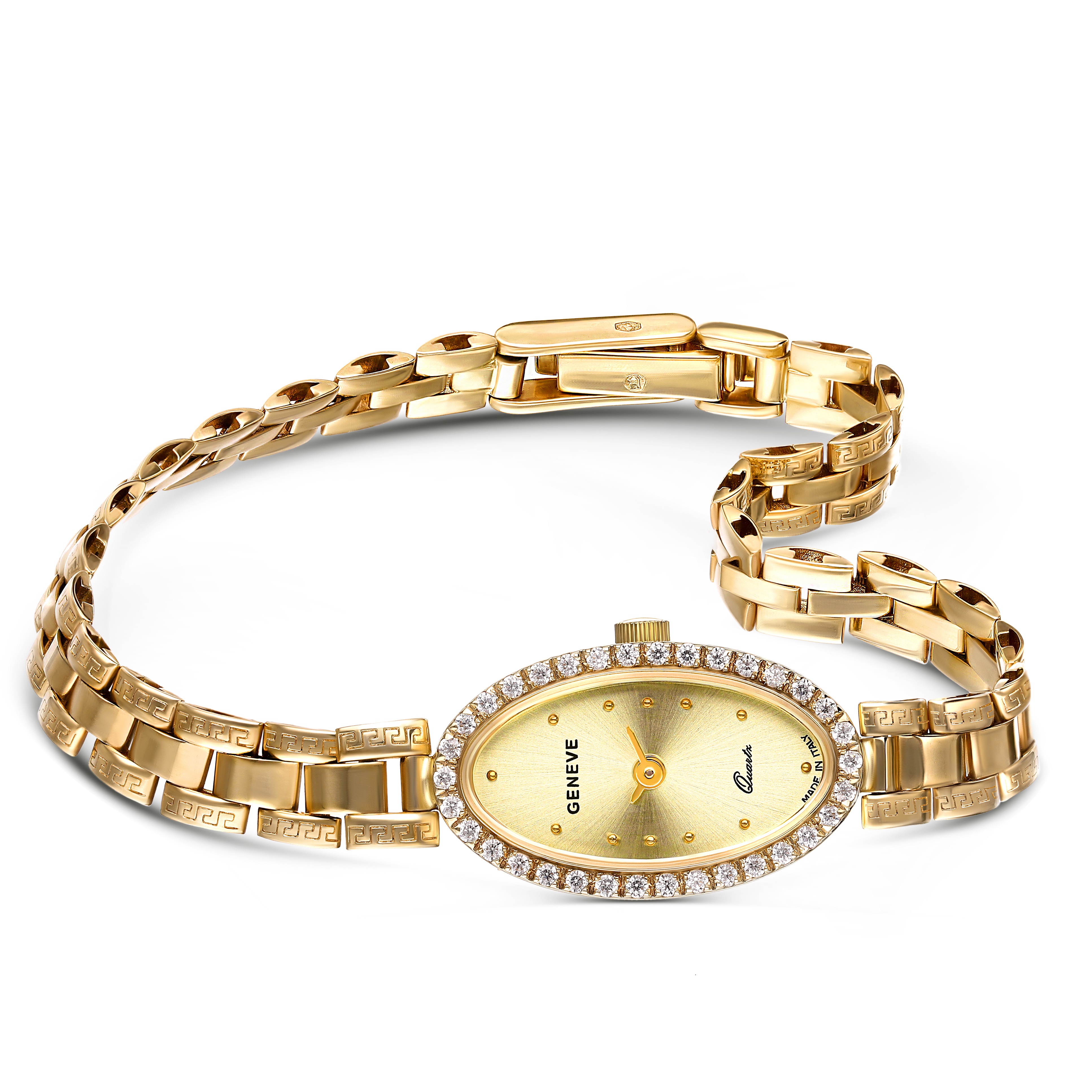 Luksusowy damski zegarek złoty GENEVE z cyrkoniami, próba 585