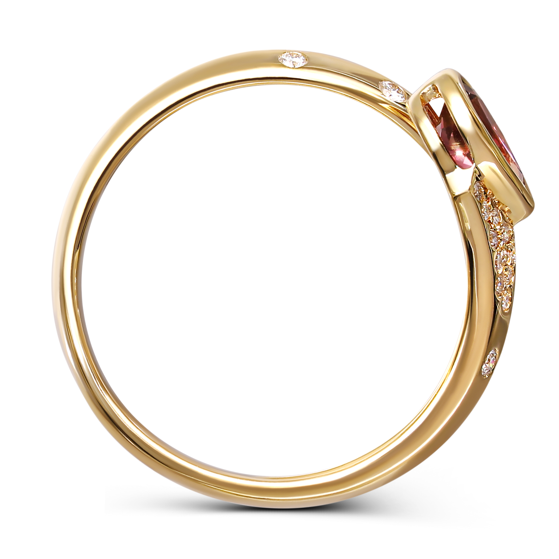 Pierścionek złoty z turmalinem 0.38 ct i diamentami naturalnymi 0.15 ct, próba 585
