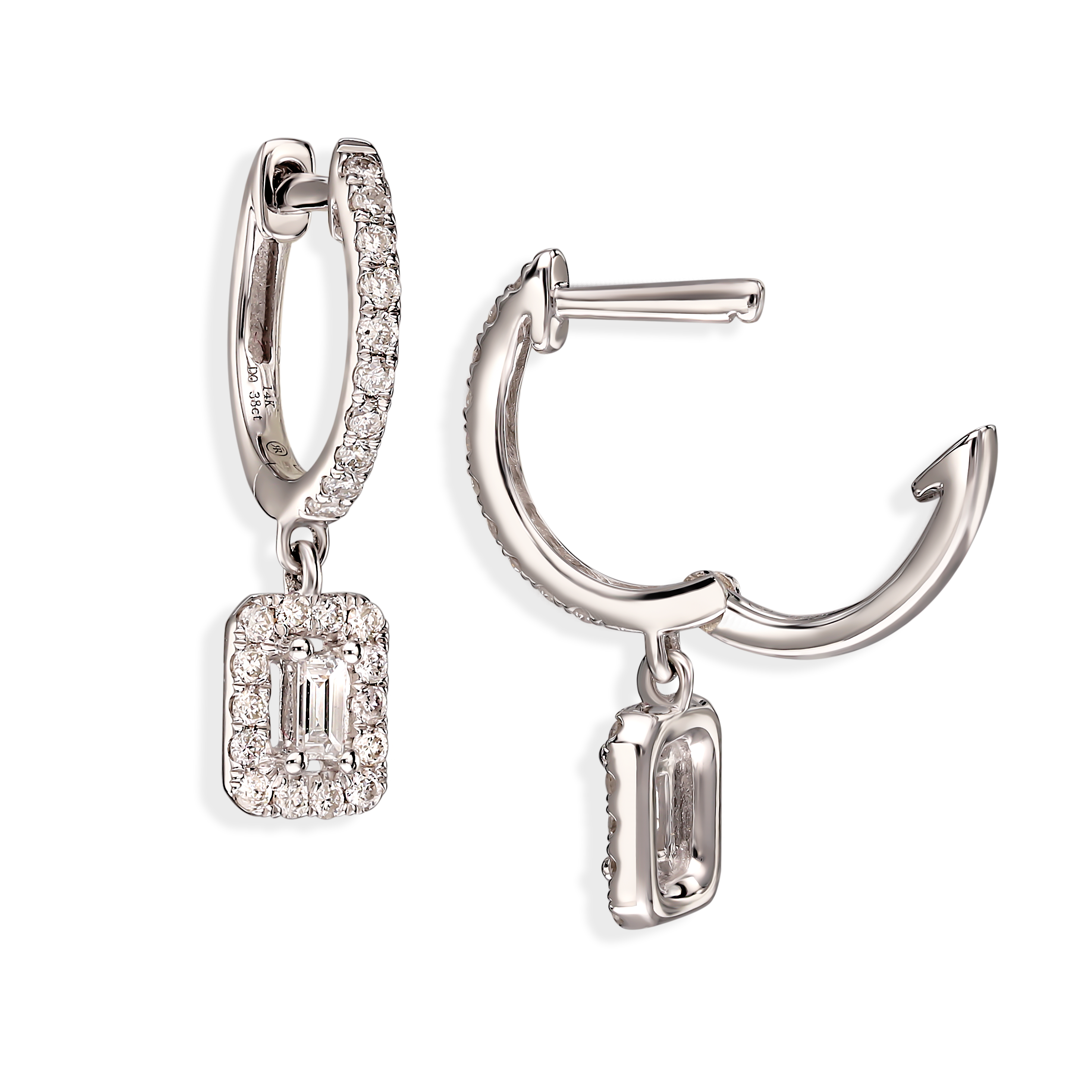 Kolczyki wiszące z białego złota z diamentami naturalnymi 0.38 ct, próba 585