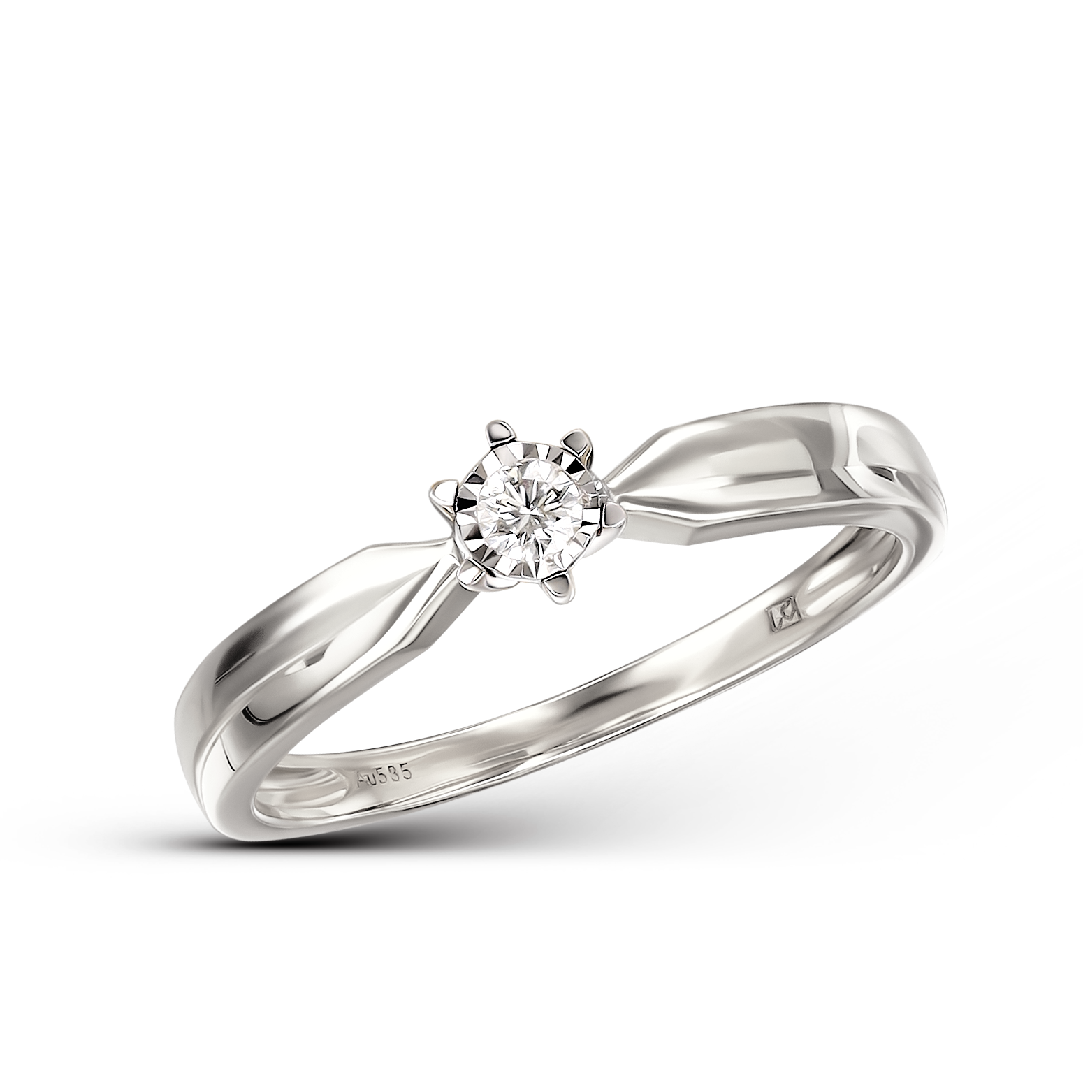 Pierścionek zaręczynowy z białego złota z diamentem naturalnym 0.08 ct, próba 585