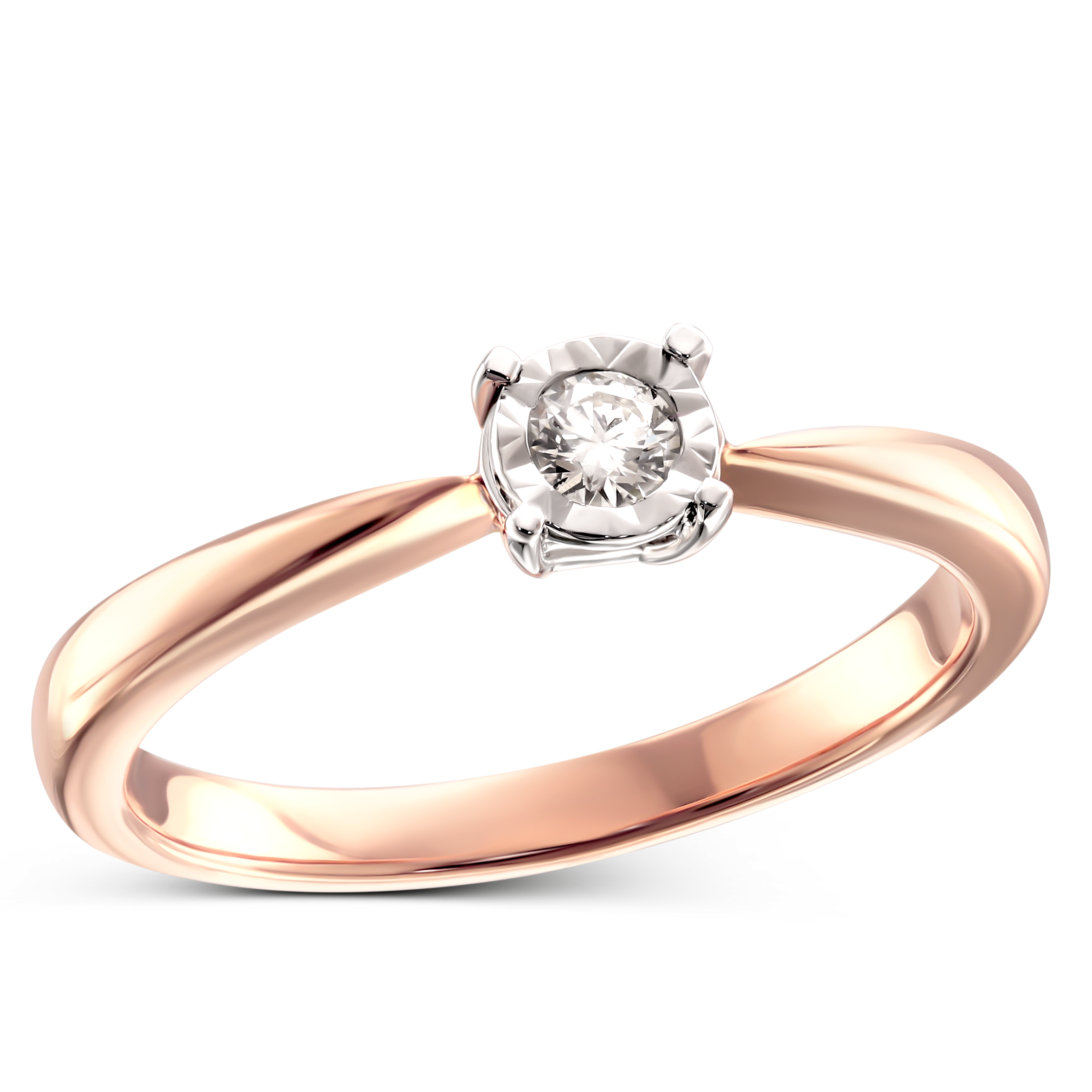 Pierścionek z różowego złota z diamentame naturalnym 0.08 ct, rozmiar 9, próba 585