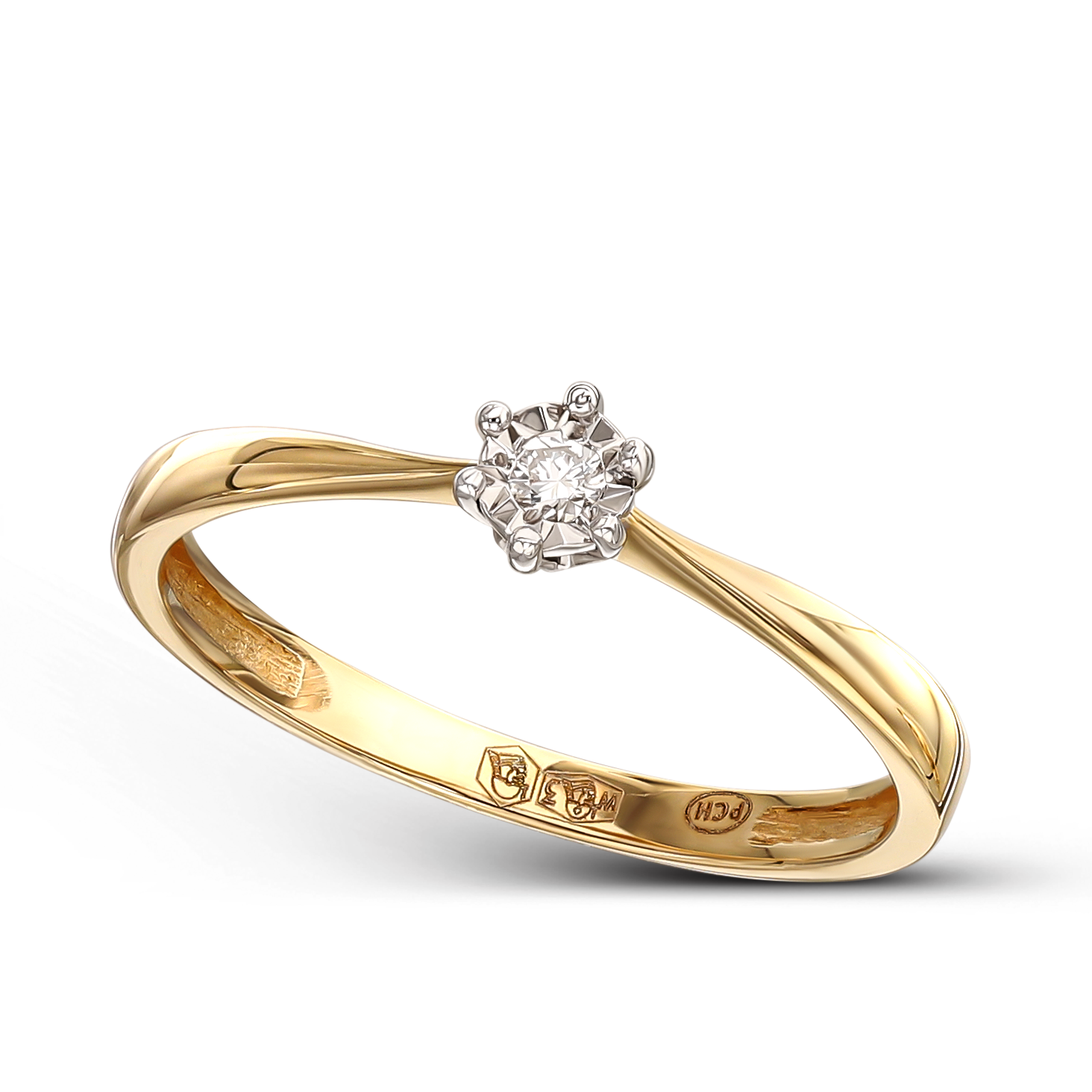 Klasyczny pierścionek zaręczynowy z diamentem 0,03 ct, próba 585