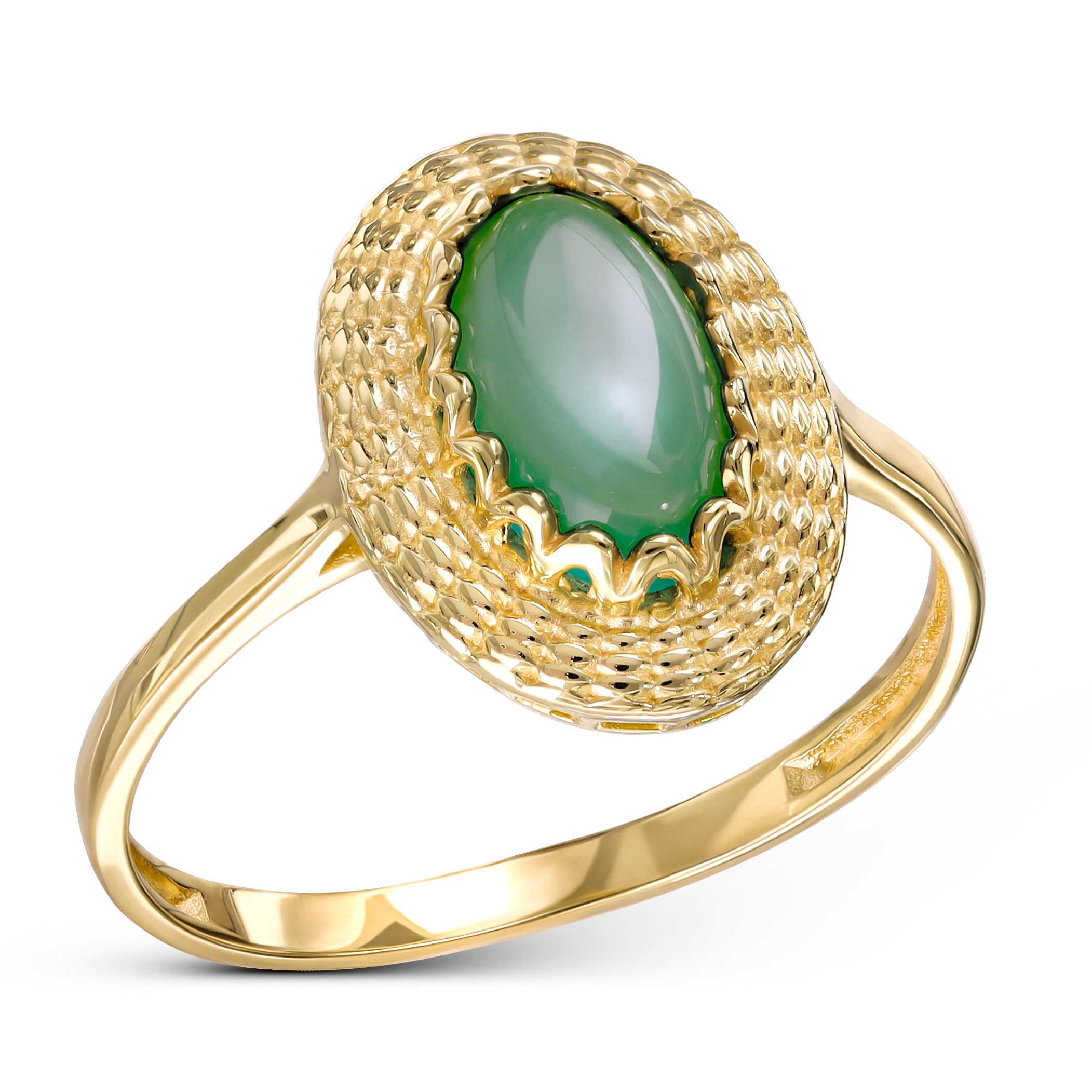 Pierścionek złoty vintage z agatem zielonym, próba 585