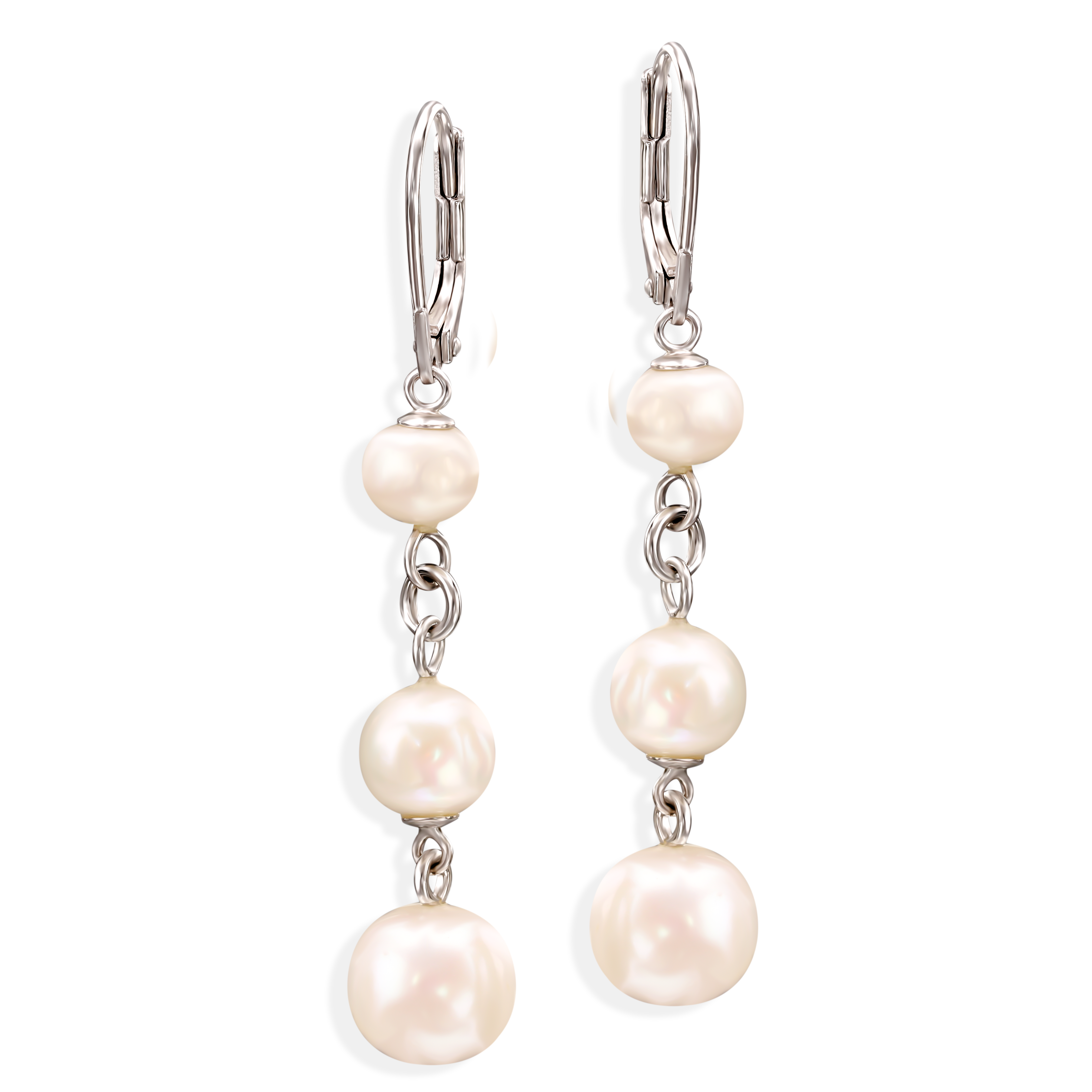 Srebrne wiszące kolczyki z perłami, próba 925