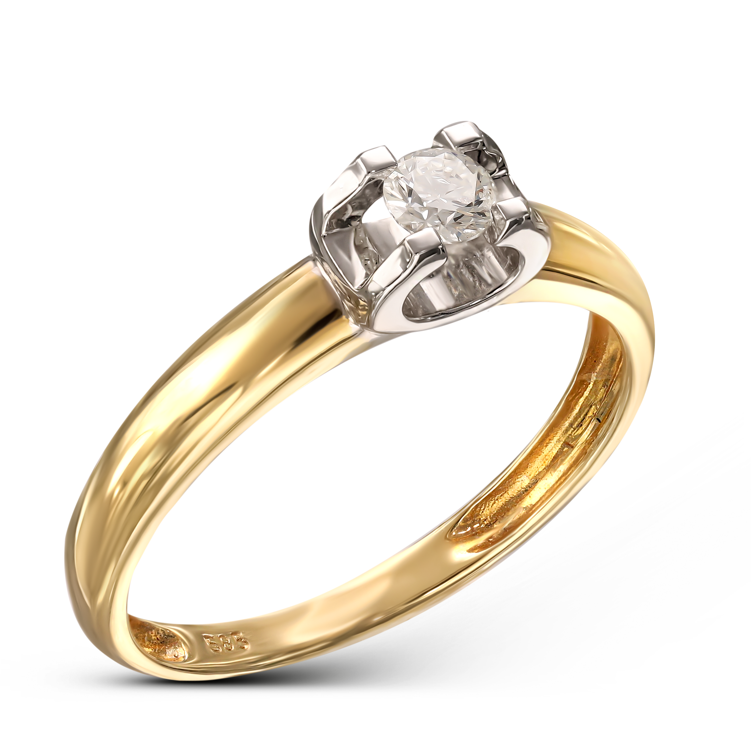 Nowoczesny pierścionek złoty zaręczynowy z diamentem 0,15ct, próba 585