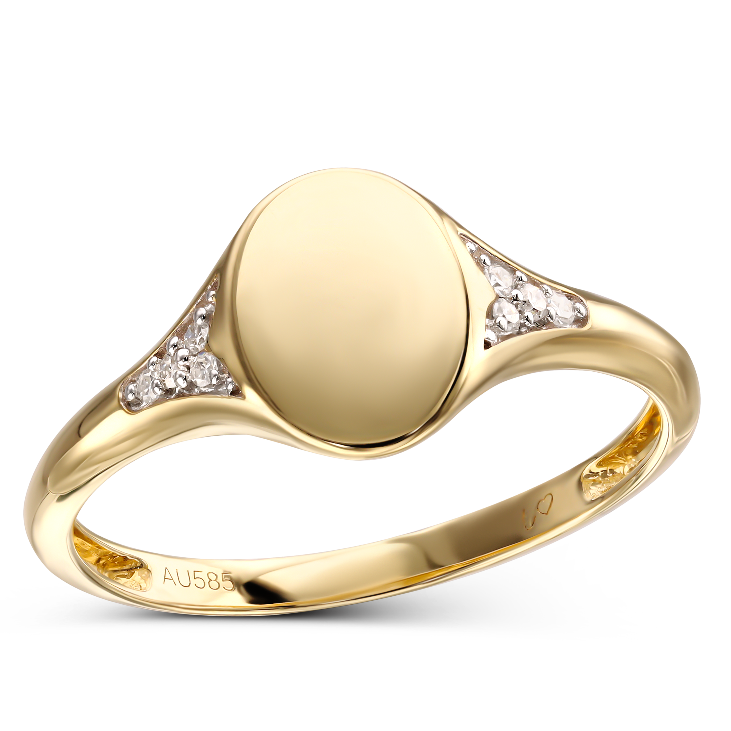 Pierścionek złoty damski sygnet z diamentami naturalnymi 0.05 ct, próba 585