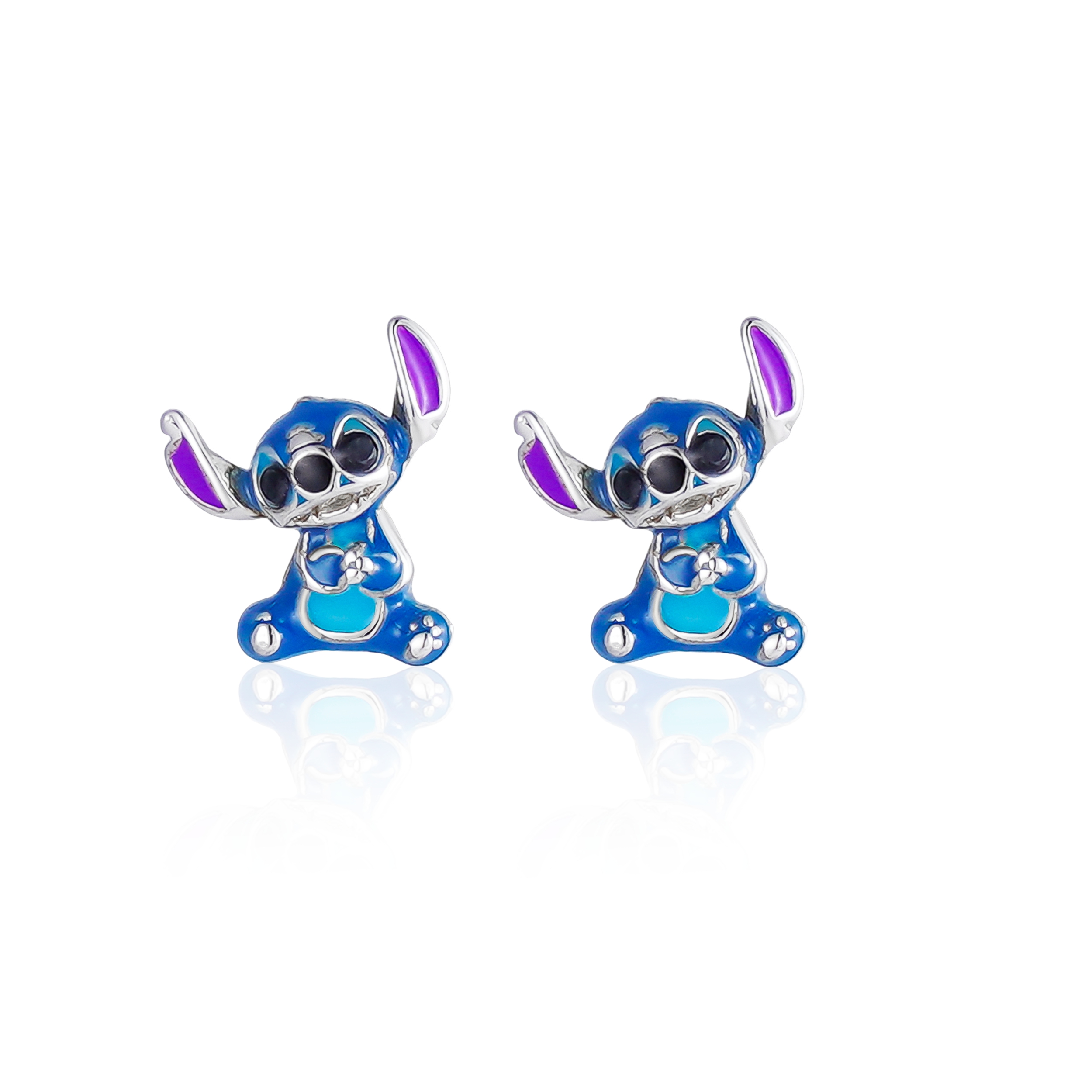 Srebrne kolczyki sztyfty Stitch z emalią, próba 925