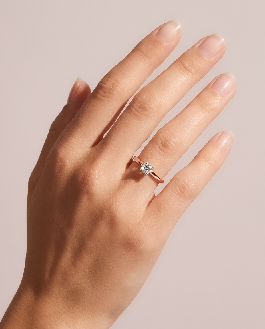 Pierścionek z różowego złota z diamentem IGI 0.4 ct, próba 585