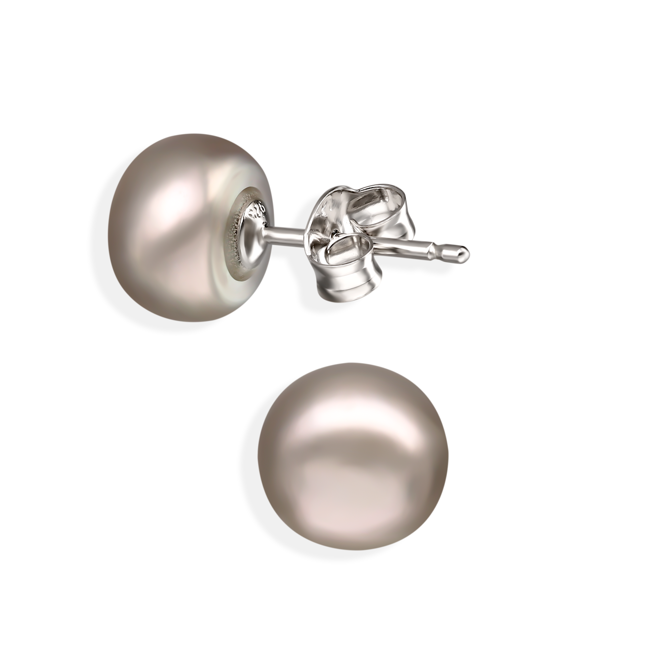 Kolczyki srebrne sztyfty z szarymi perłami słodkowodnymi, próba 925
