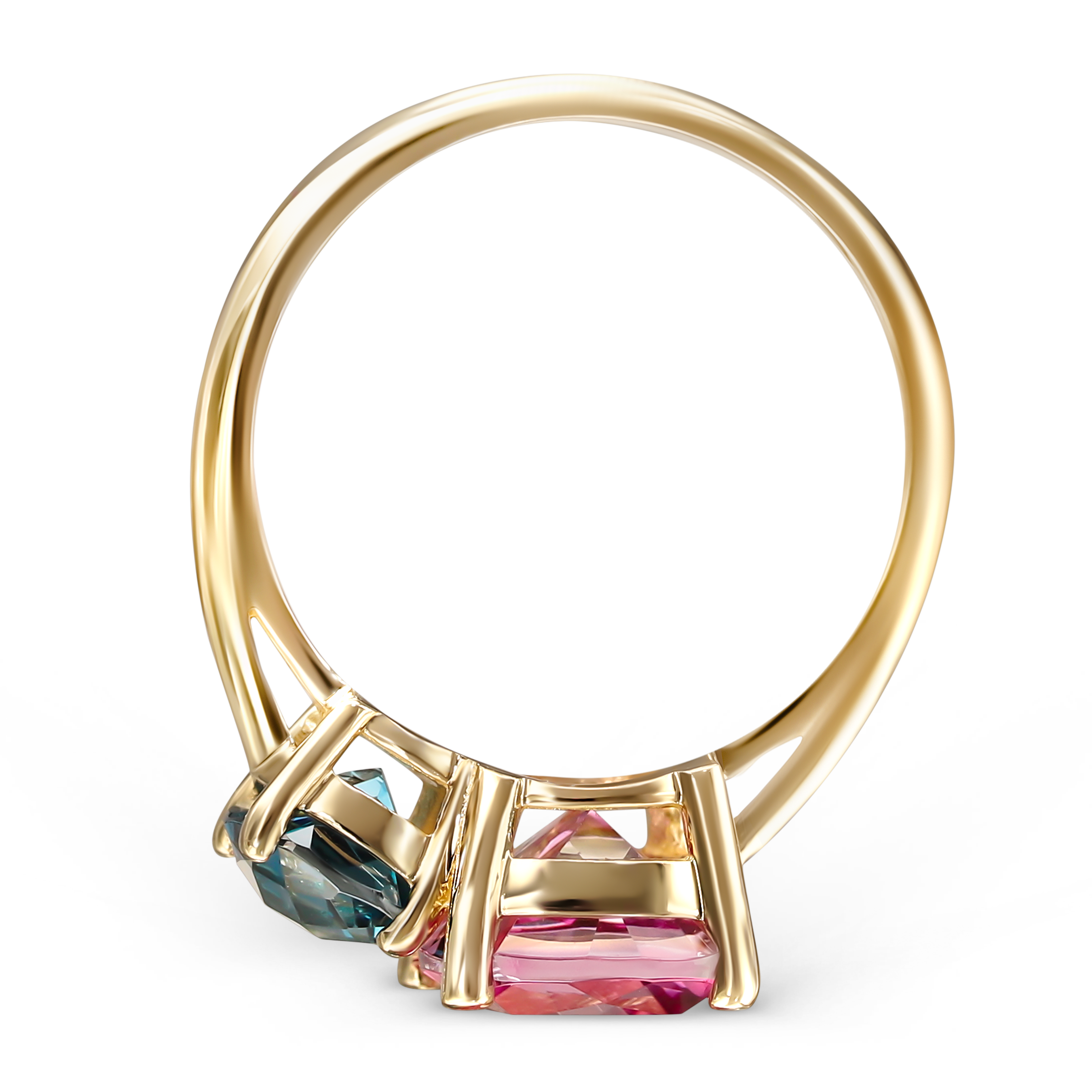 Pierścionek złoty z Pink Topazem 4.55 ct i Topazem London Blue 1.85 ct, próba 585