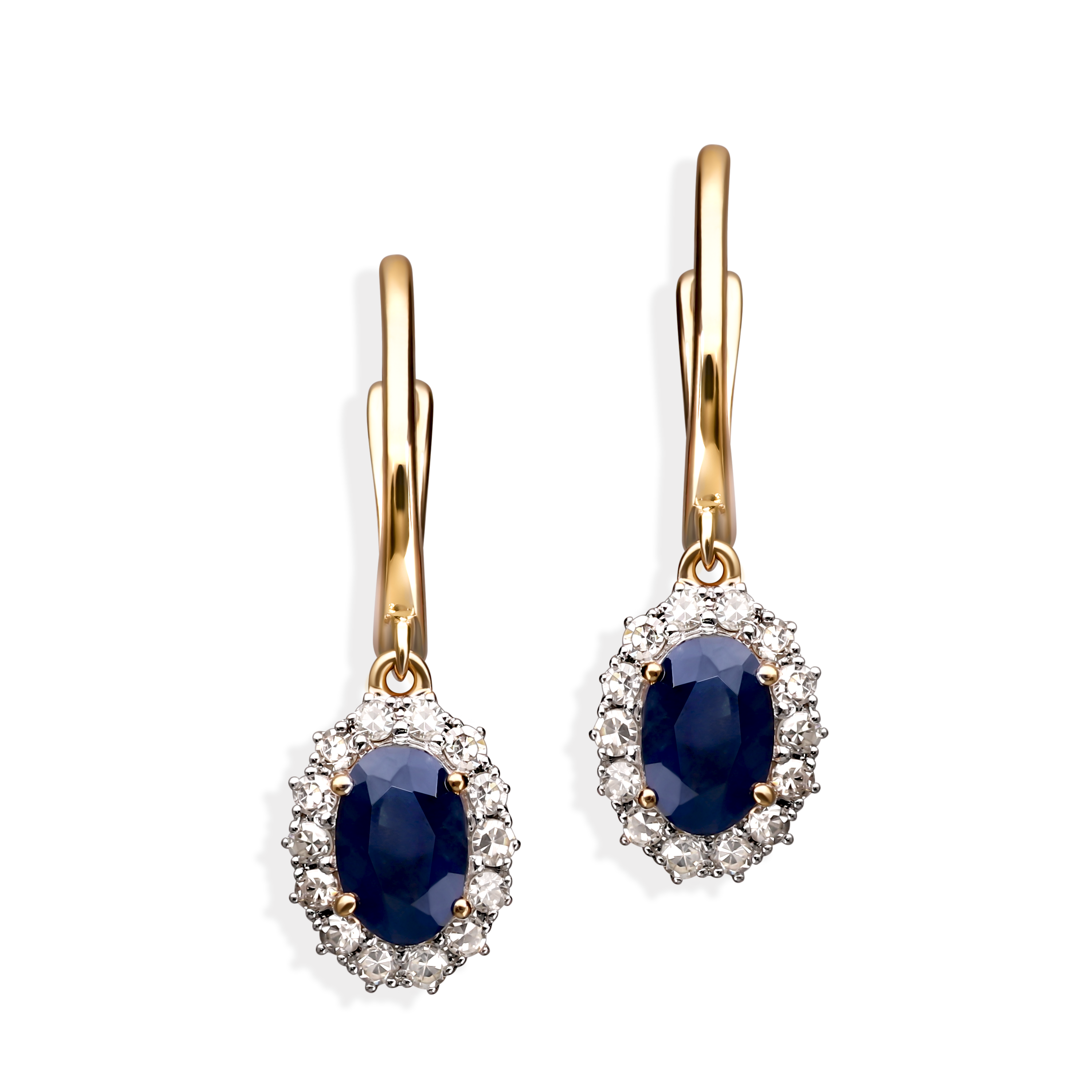 Kolczyki złote z szafirami 1.25 ct i diamentami naturalnymi 0.26 ct, próba 585