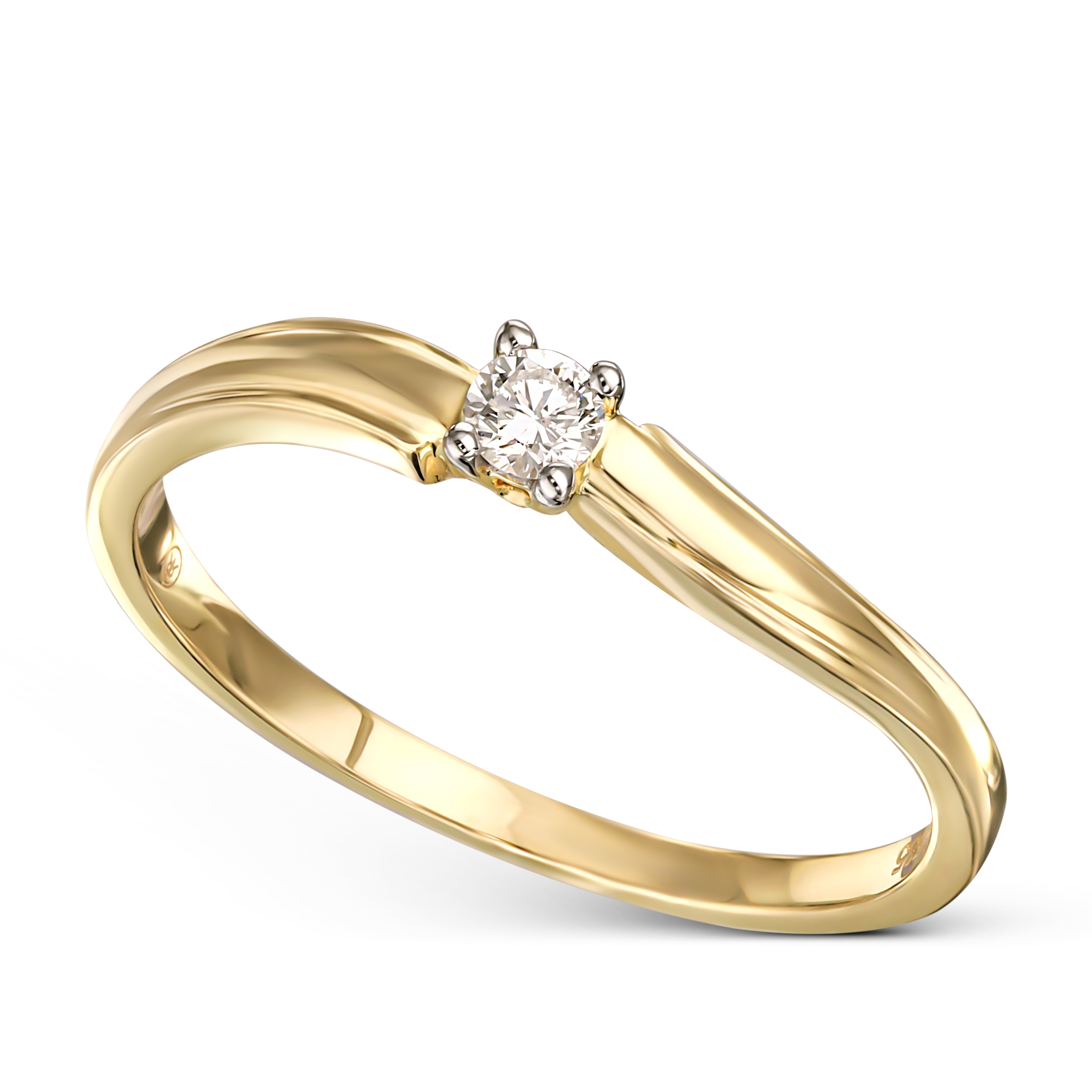 Pierścionek złoty z diamentem naturalnym 0.11 ct, próba 585
