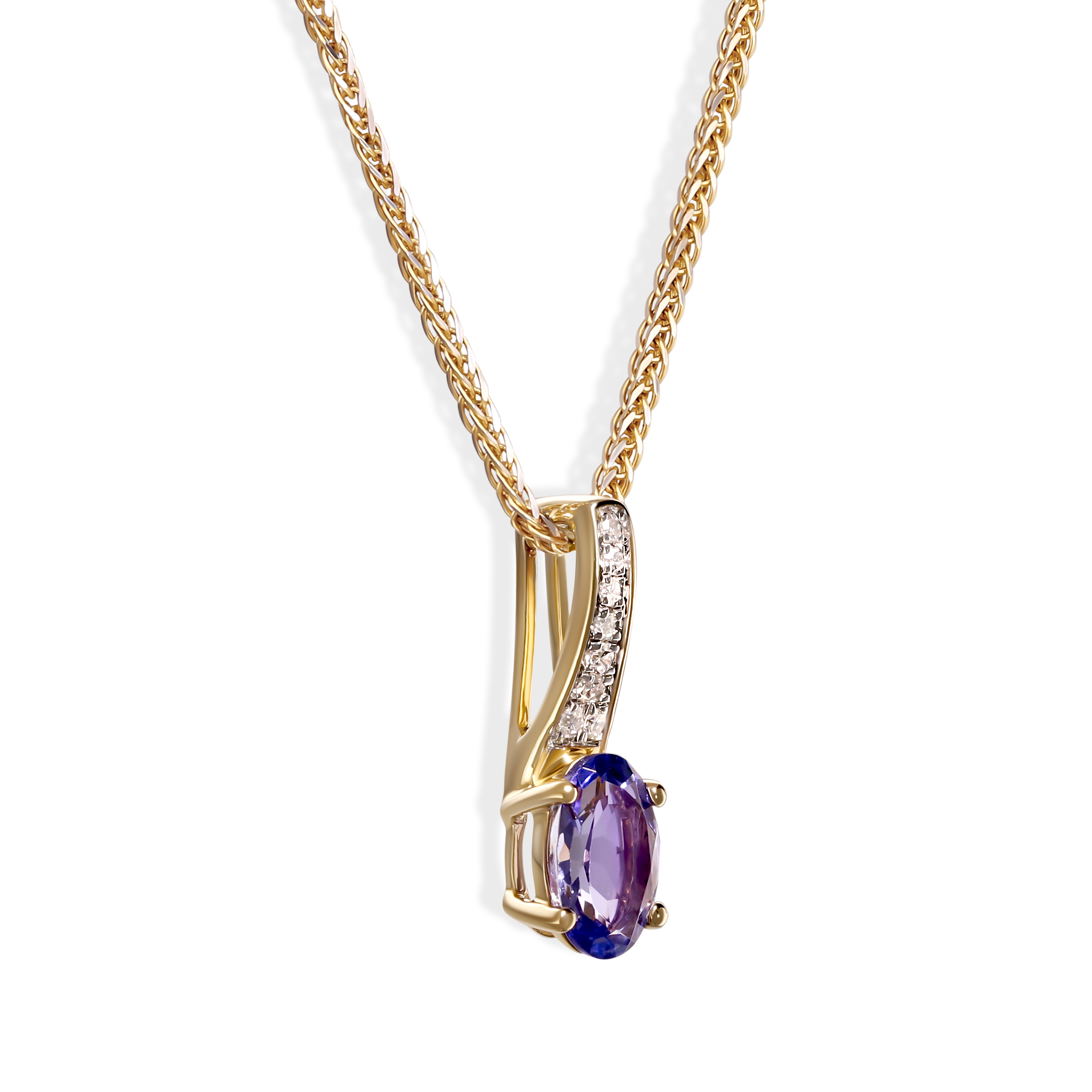 Zawieszka złota z tanzanitem 0.37 ct i diamentami naturalnymi, próba 585