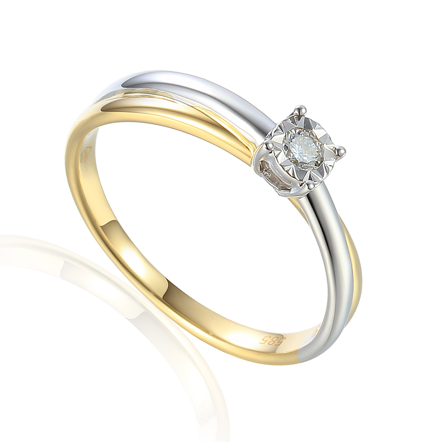 Klasyczny pierścionek zaręczynowy z diamentem 0,09 ct, próba 585