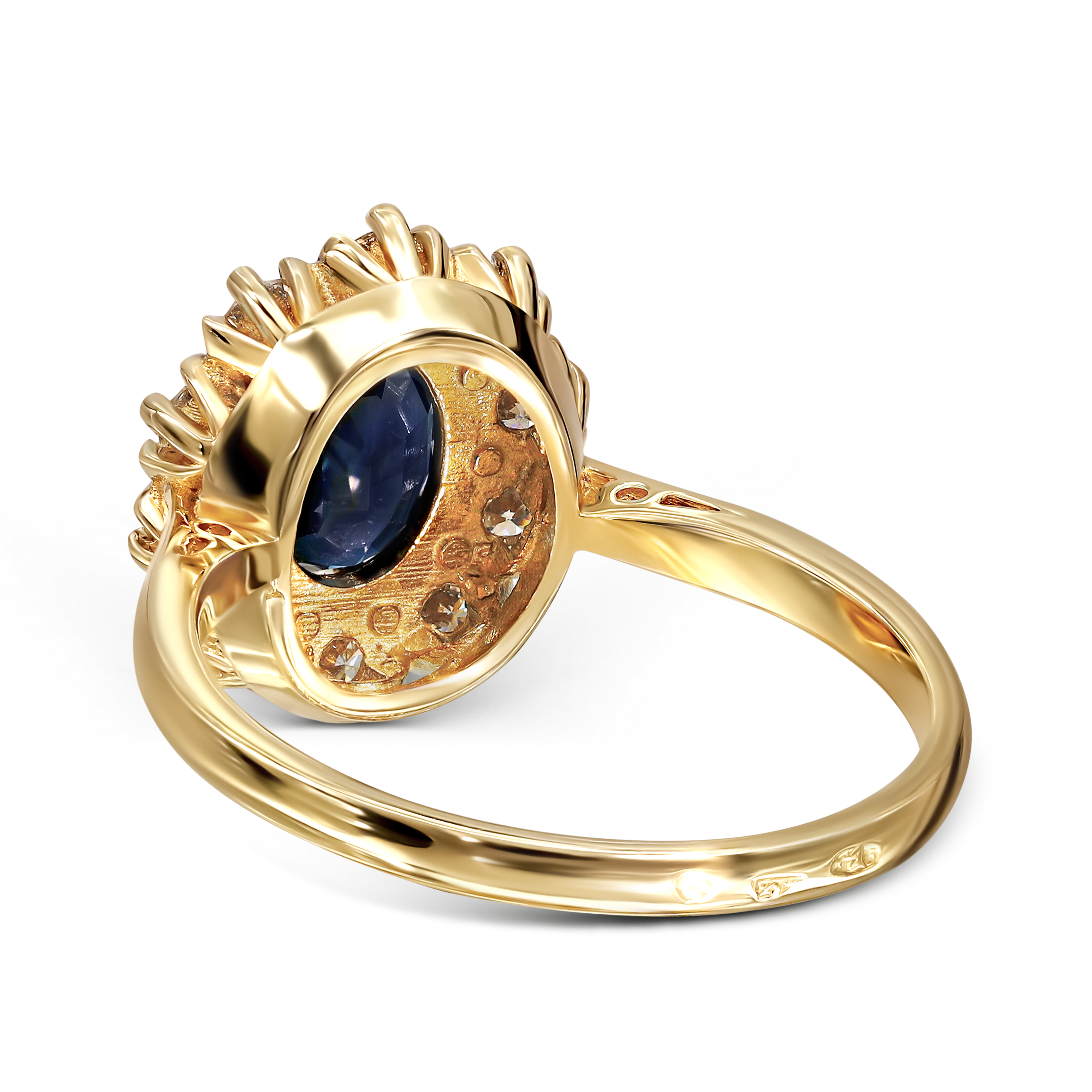 Pierścionek złoty vintage z szafirem 1,72 ct i diamentami naturalnymi, próba 585