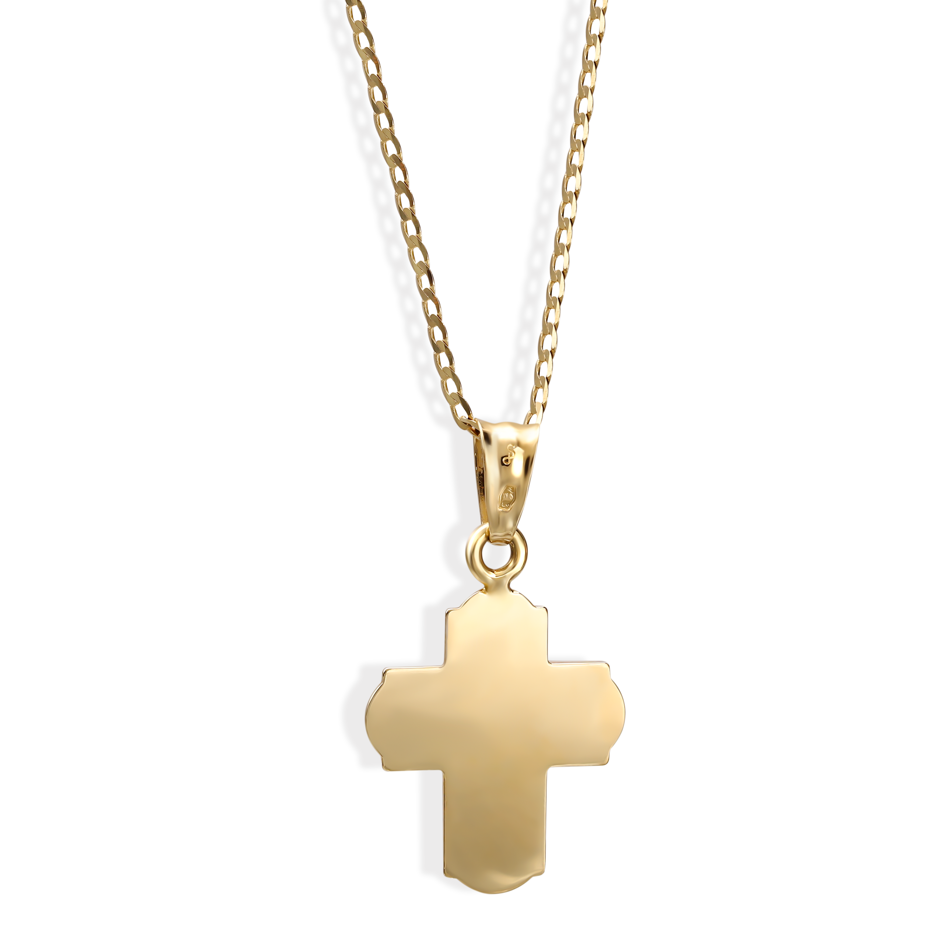 Krzyżyk złoty z Jezusem i ornamentami religijnymi, próba 585