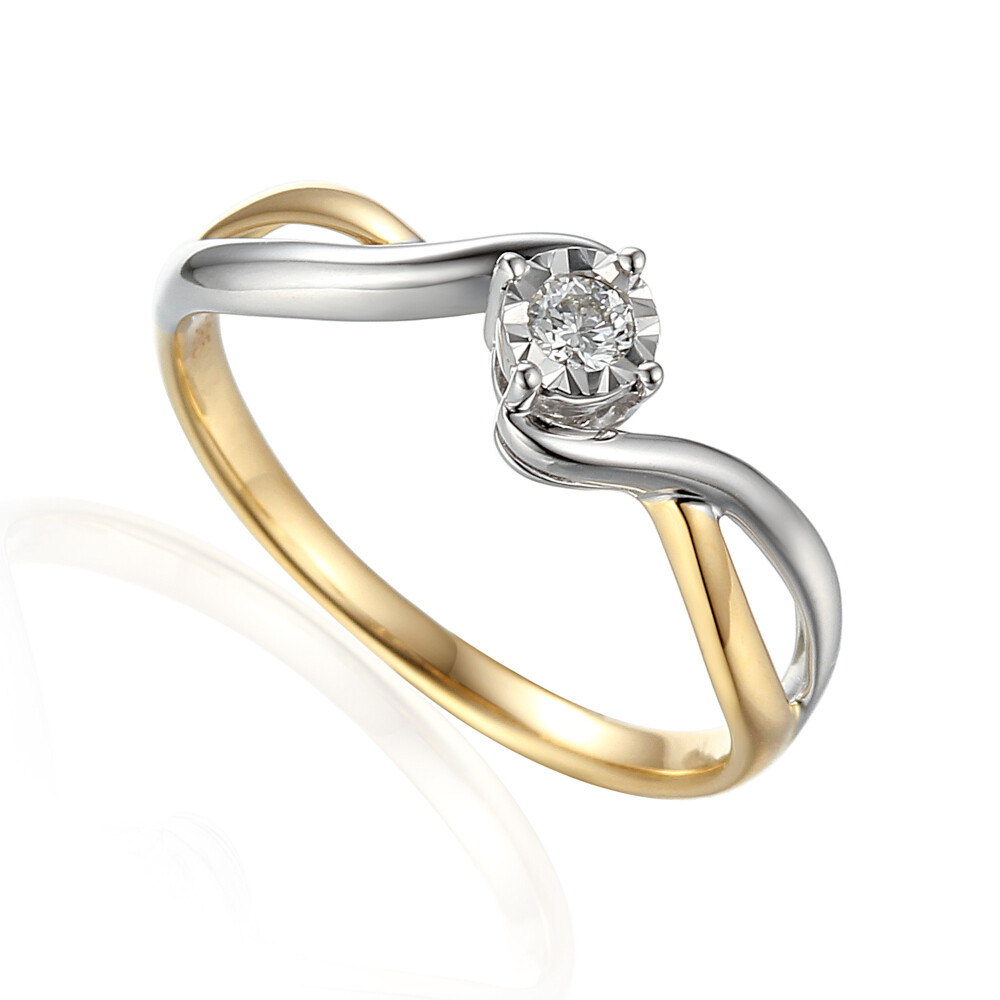 Pierścionek zaręczynowy z żółto-białego złota z diamentem 0,08 ct, próba 585