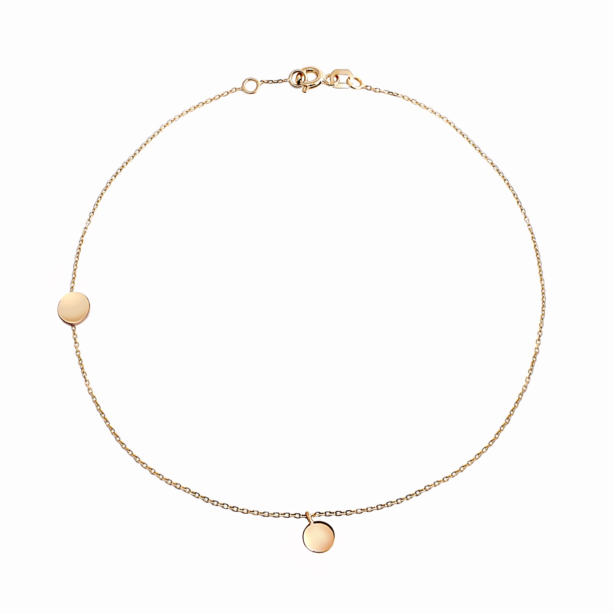 Złota bransoletka na nogę z zawieszkami, długość 24 cm, próba 585