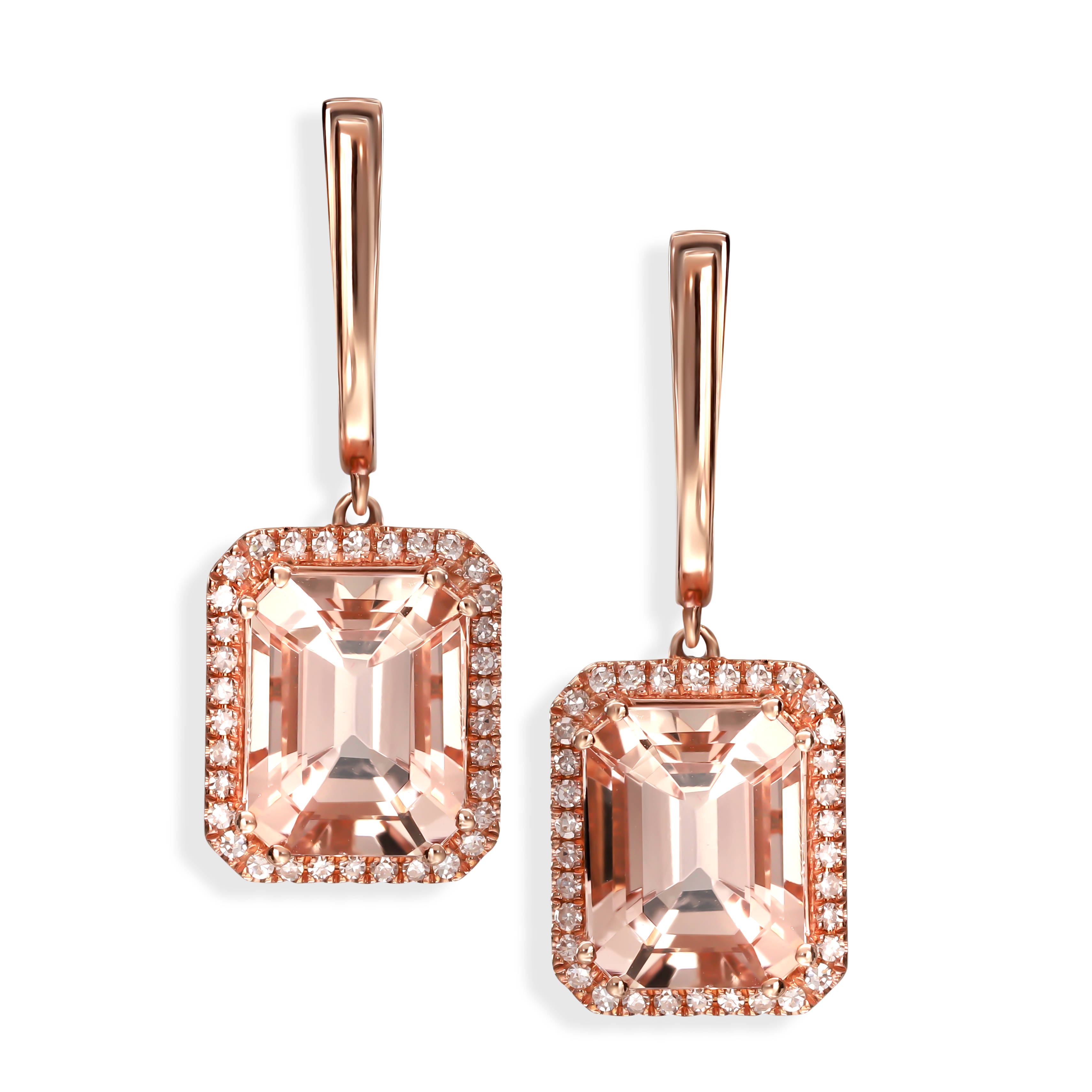 Kolczyki z morganitami 4,23 ct z różowego złota i diamentami naturalnymi, próba 585