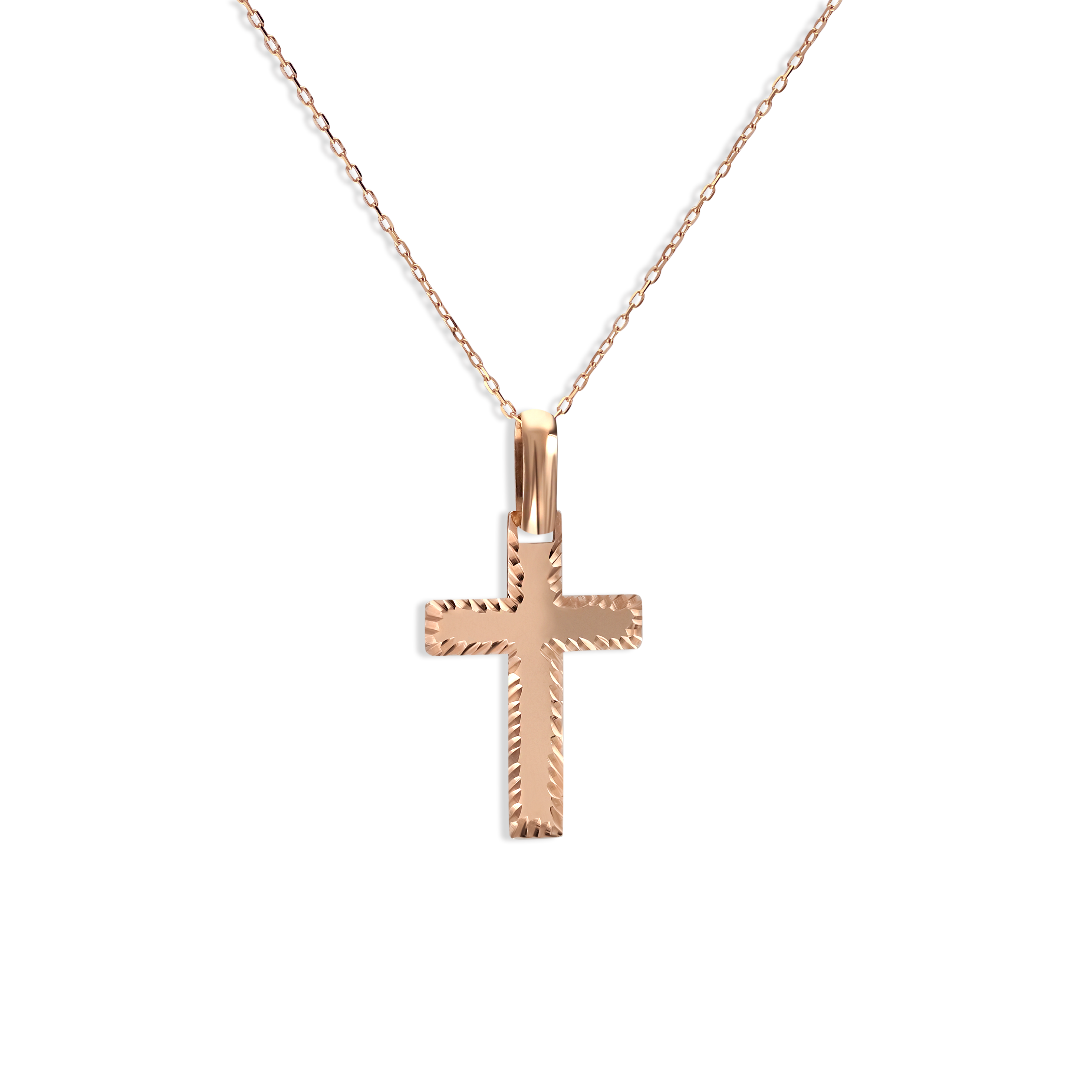 Krzyżyk z różowego złota z diamentowaną powierzchnią, próba 585