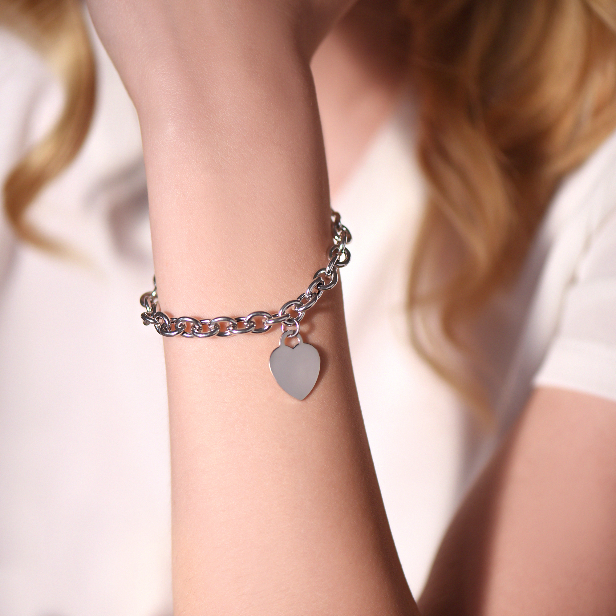 Bransoleta srebrna z sercem, regulowana długość, próba 925