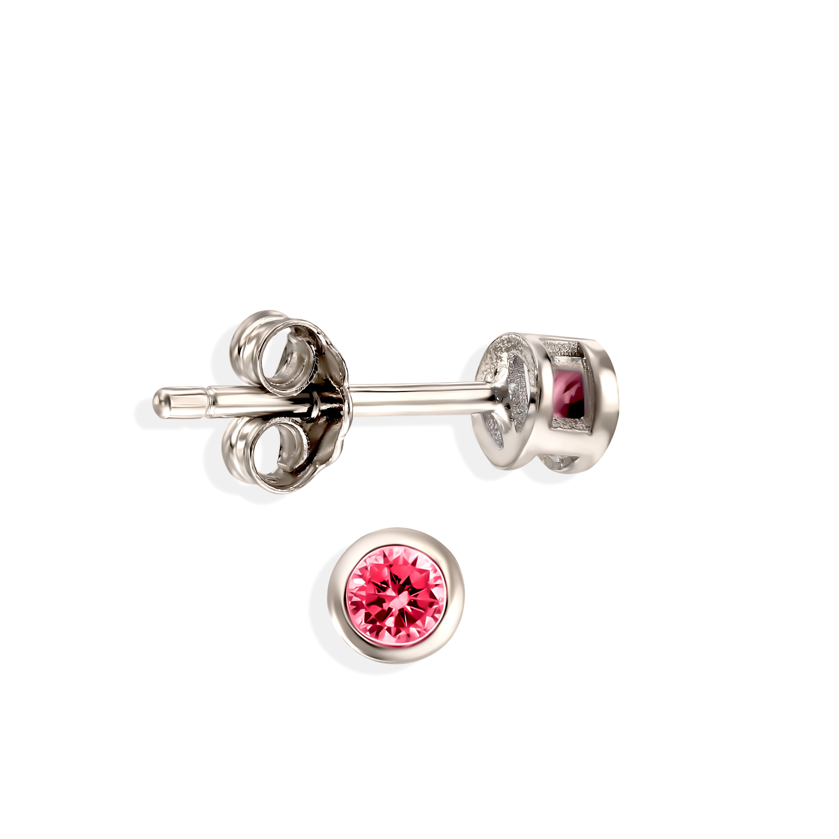 Kolczytki srebrne sztyfty z amarantową cyrkonią, próba 925