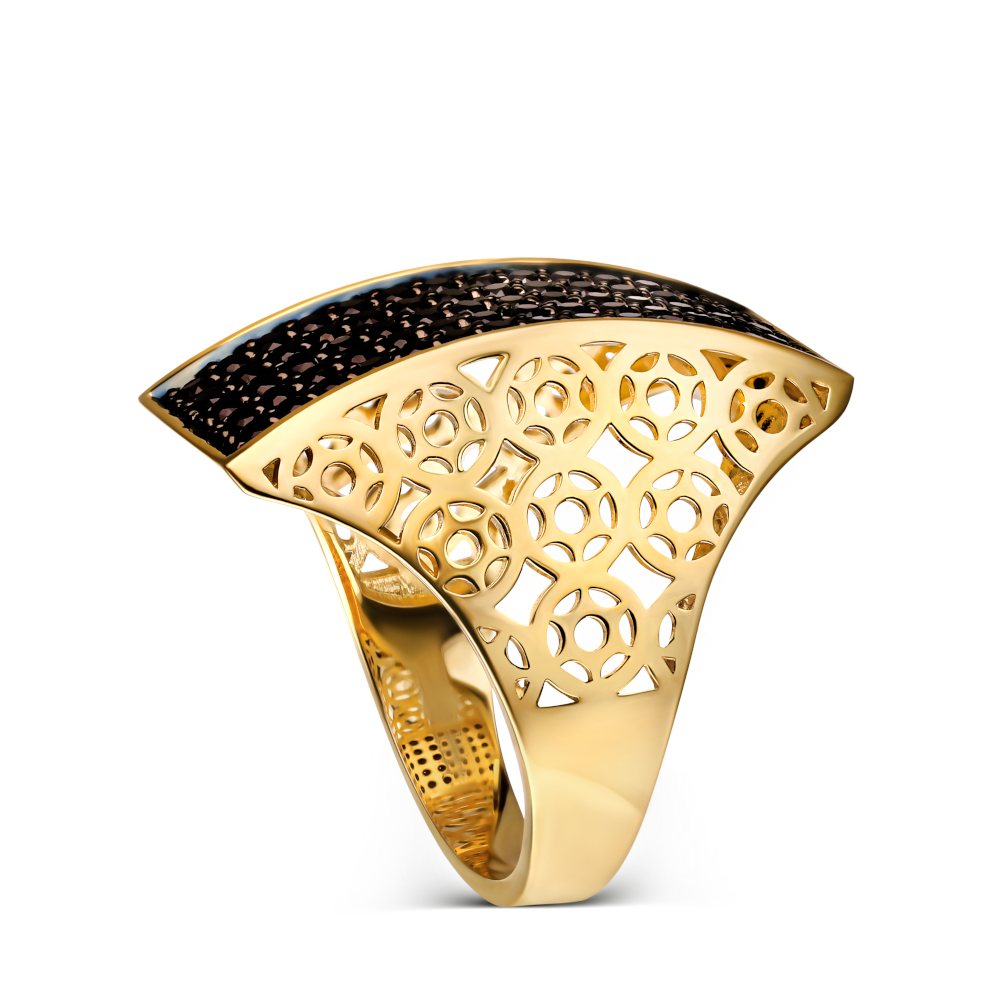 Modernistyczny pierścionek złoty z czarnymi cyrkoniami, rozmiar 14, próba 585