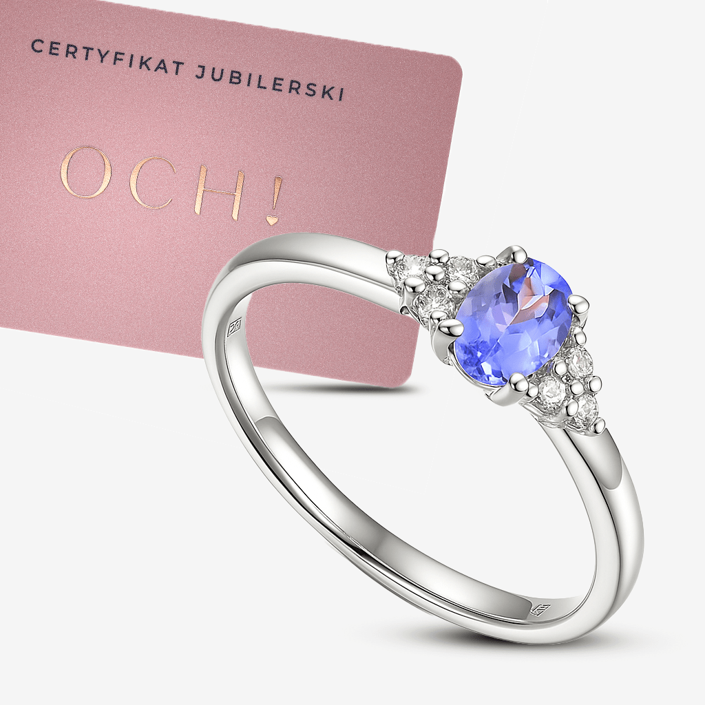 Certyfikat autentyczności biżuterii OCH pierścionek z tanzanitem Certyfikat autentyczności biżuterii OCH pierścionek z tanzanitem