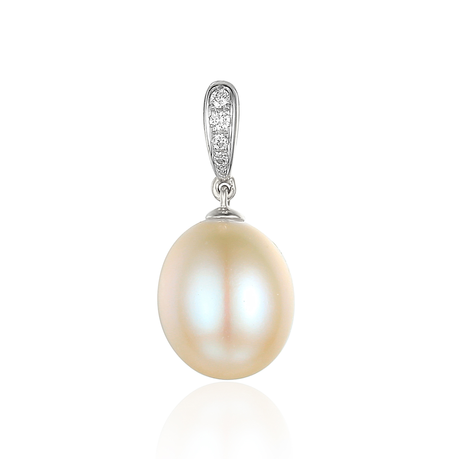 Zawieszka z białego złota z perłą hodowaną i diamentami naturalnymi, próba 595