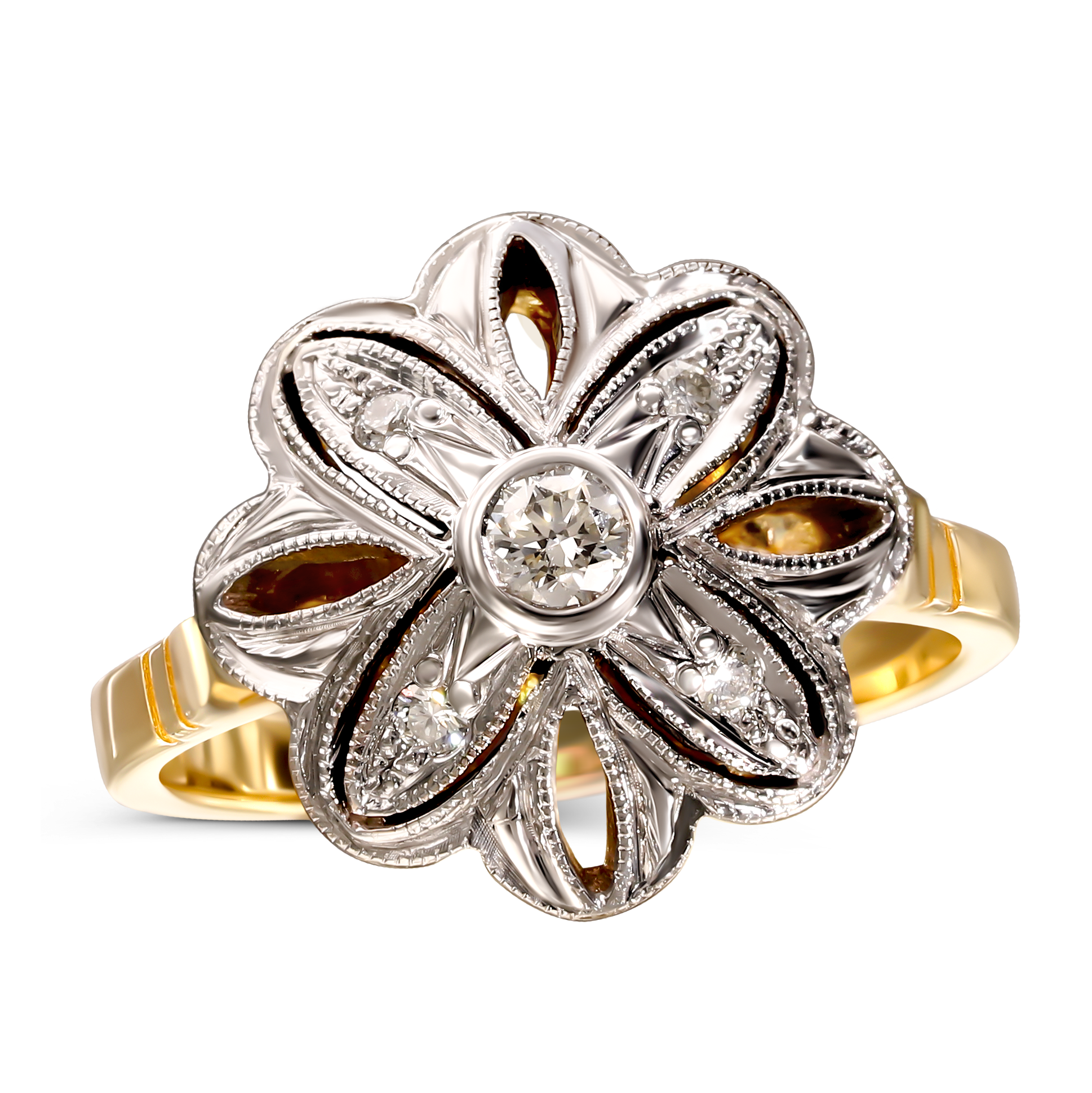 Pierścionek złoty vintage z diamentami naturalnymi 0.13 ct, rozmiar 13, próba 585