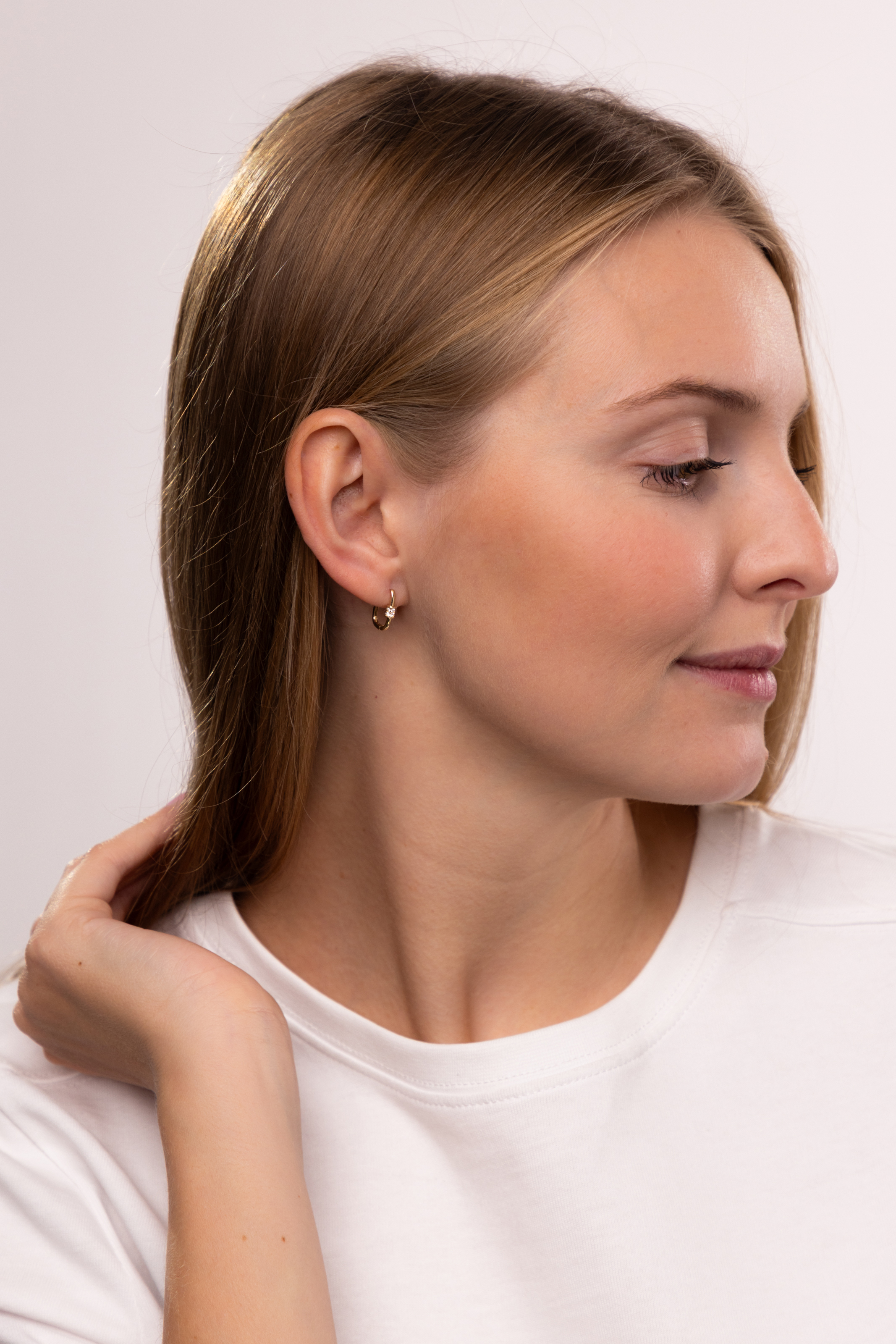 Kolczyki złote prostokąty na francuskim zapięciu z cyrkoniami, próba 585