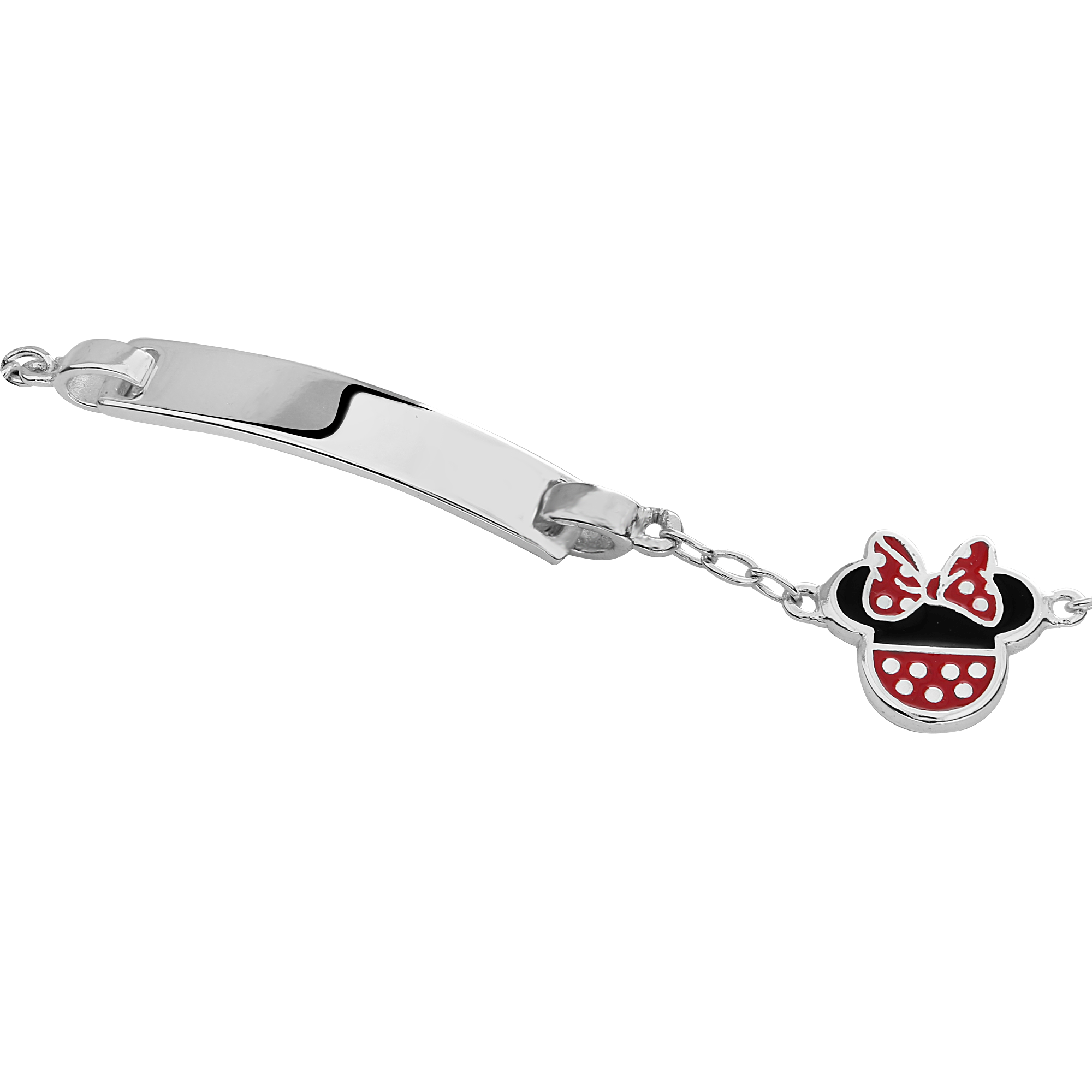 Srebrna bransoletka Myszka Minnie z blaszką do grawerowania, próba 925