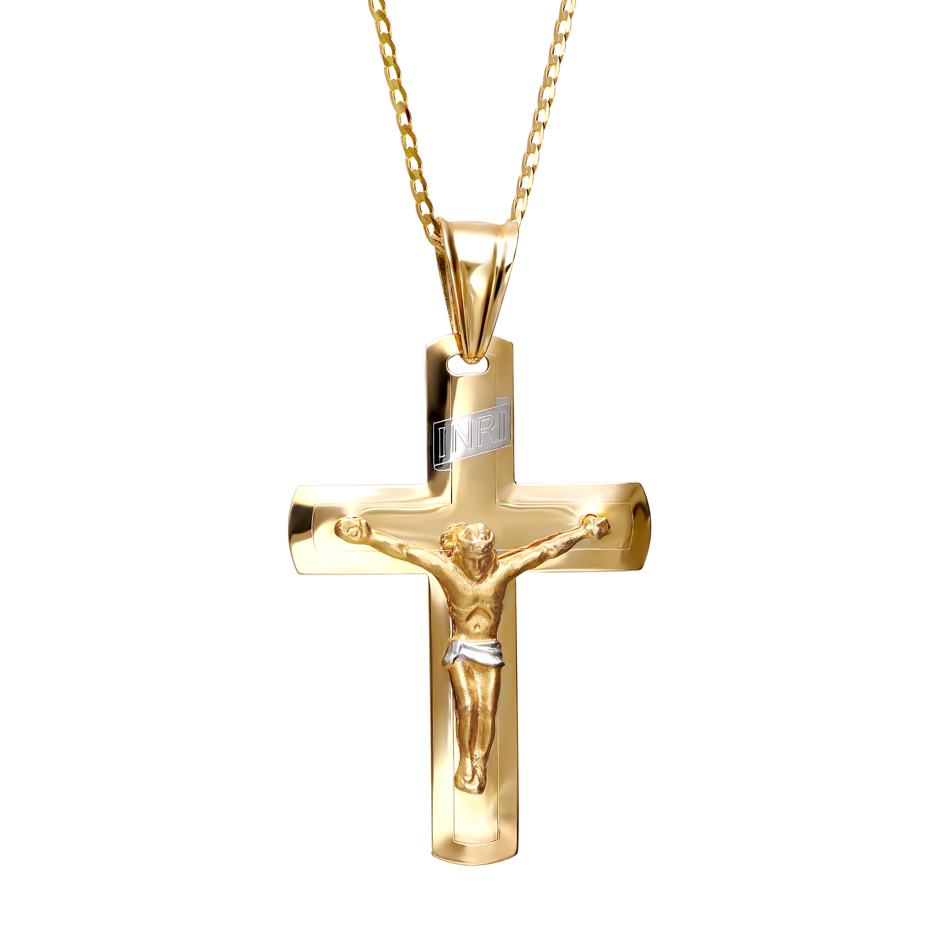 Złoty krzyżyk z rodowanymi elementami, próba 585