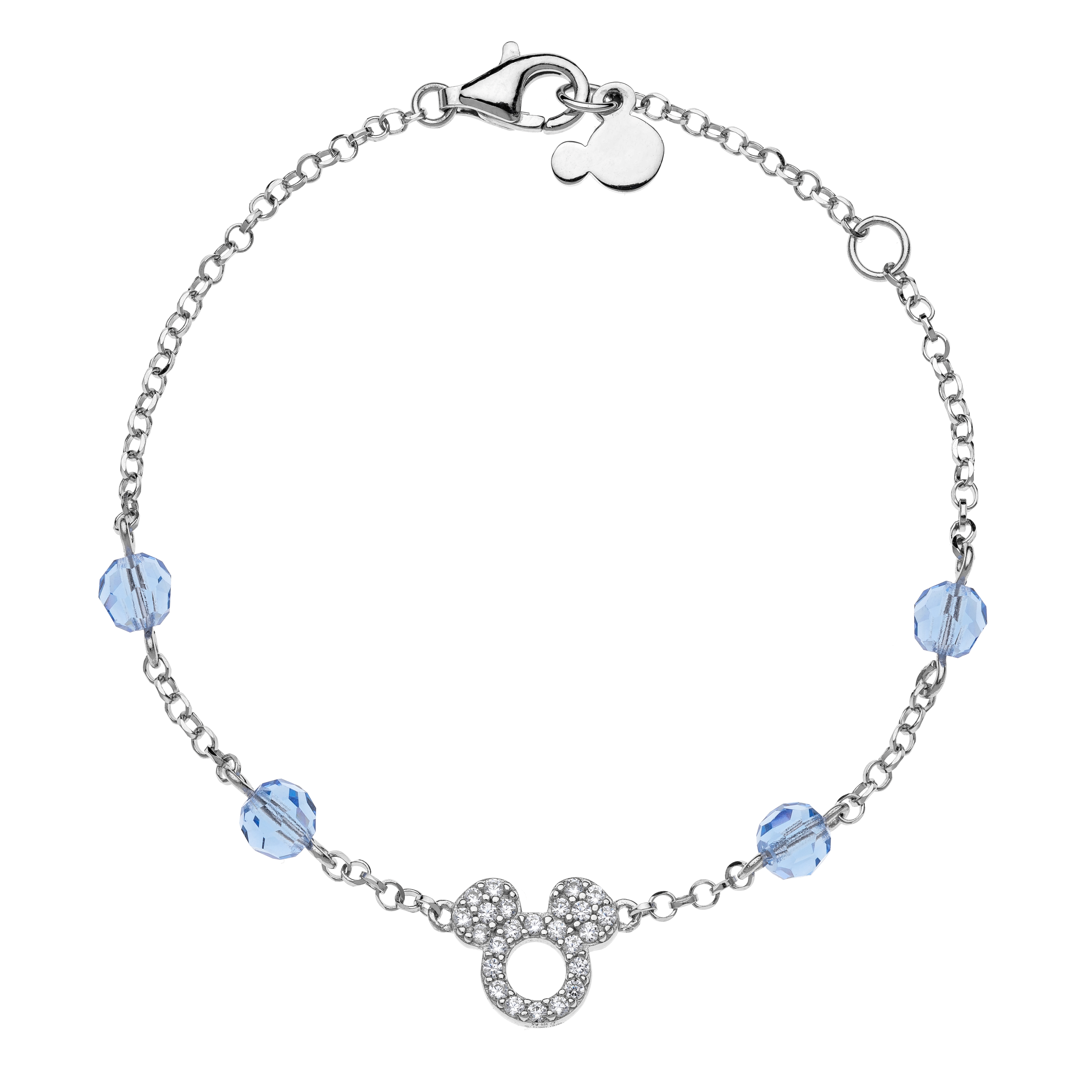 Srebrna bransoletka z cyrkoniami i kryształami Myszka Mickey, próba 925